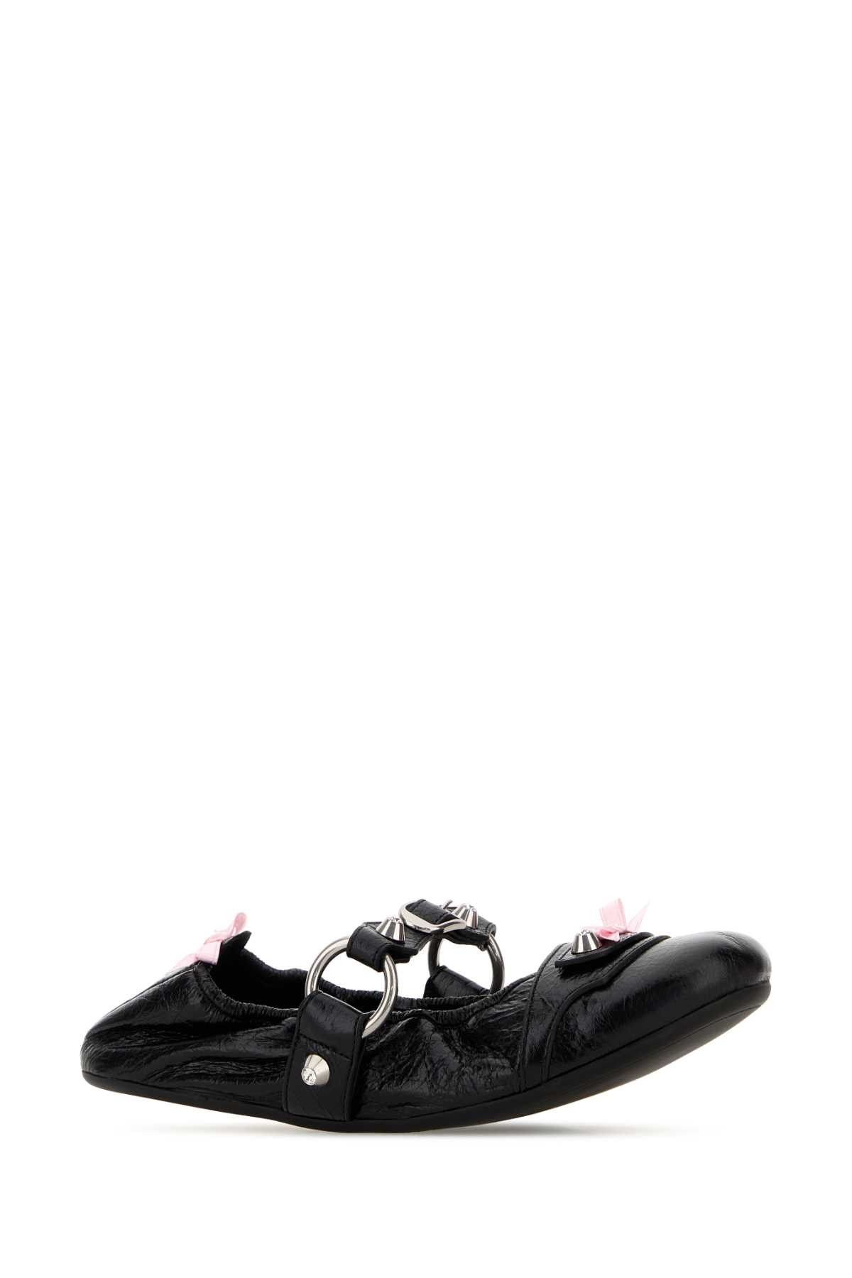 Balenciaga Black Leather City Ballerinas Size US 7 / IT 37 - 2 Thumbnail