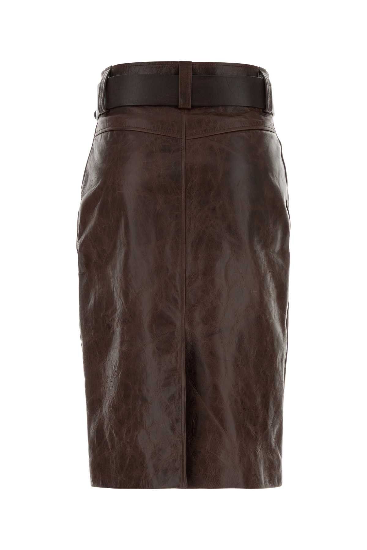 Saint Laurent Paris Brown Leather Skirt Size 27" / US 4 / IT 40 - 2 Thumbnail