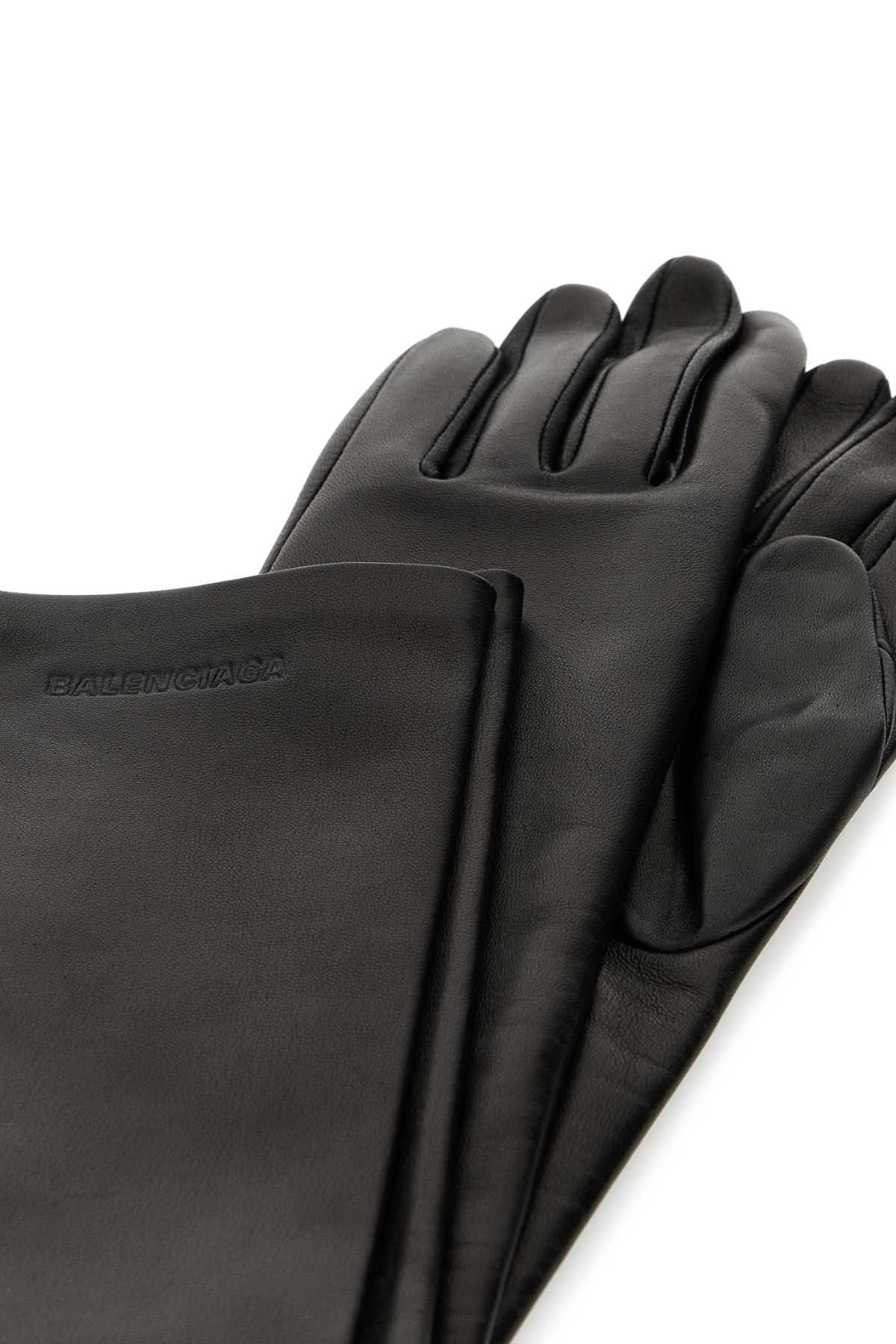 Balenciaga Black Leather Gloves Size ONE SIZE - 2 Thumbnail