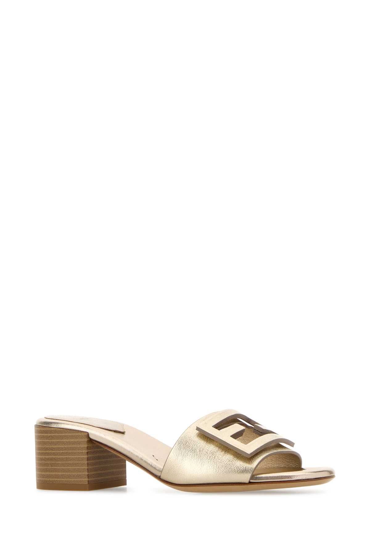 Fendi Gold Leather Baguette Mules Size US 6 / IT 36 - 2 Thumbnail