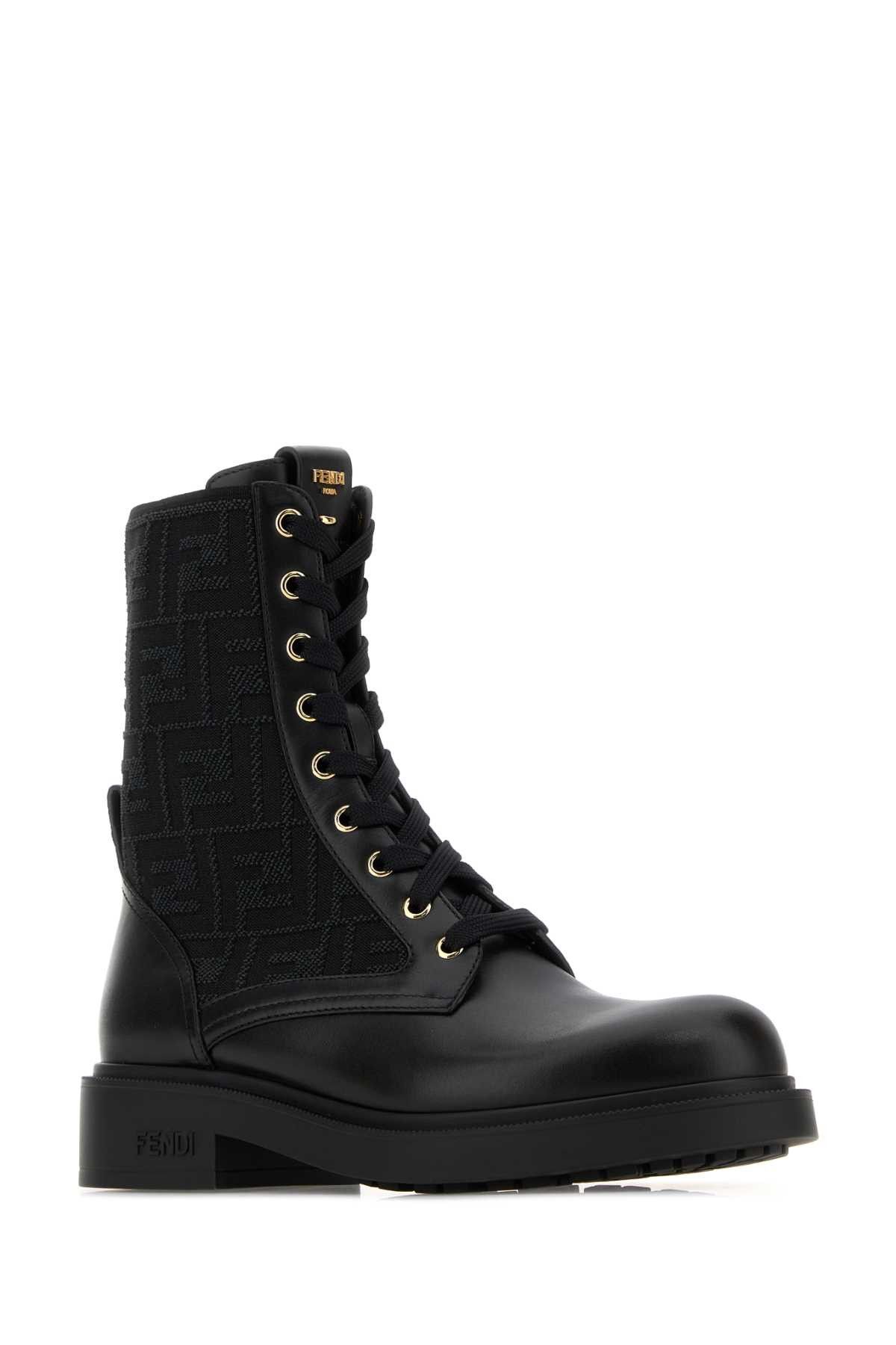 Fendi Black Canvas And Leather Ankle Boots Size US 8.5 / IT 38.5 - 2 Thumbnail