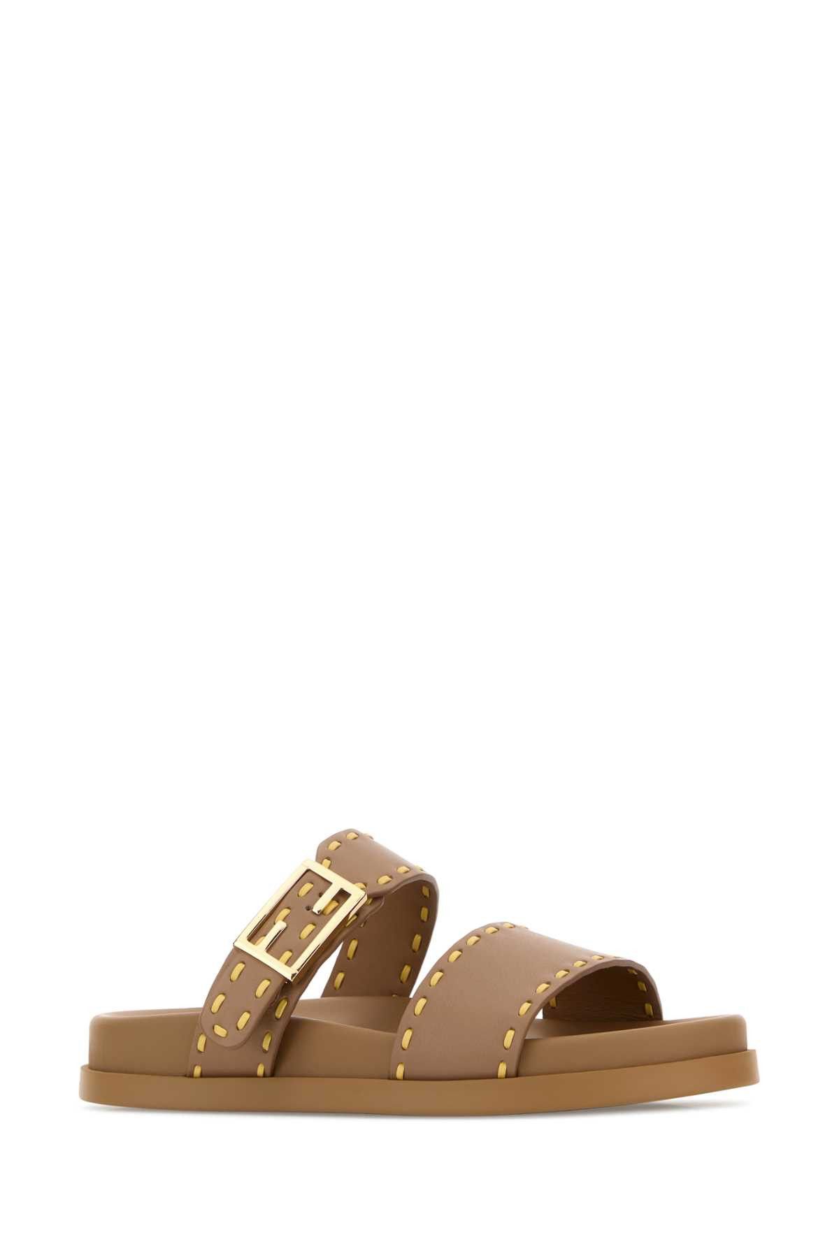 Fendi Cappuccino Leather Fendi Feel Slippers Size US 7.5 / IT 37.5 - 2 Thumbnail