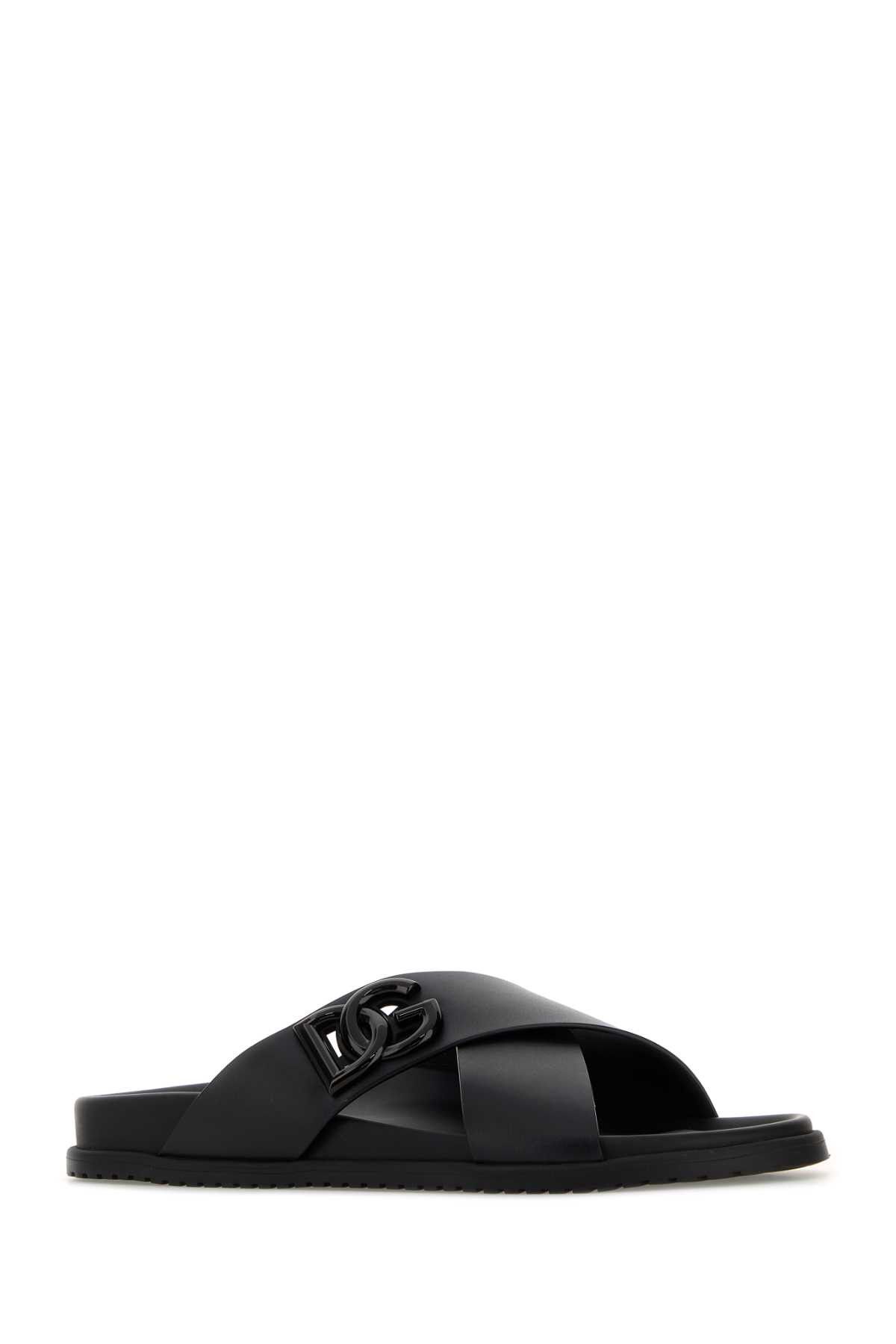 Dolce & Gabbana Black Leather Slippers Size US 7.5 / EU 40-41 - 2 Thumbnail