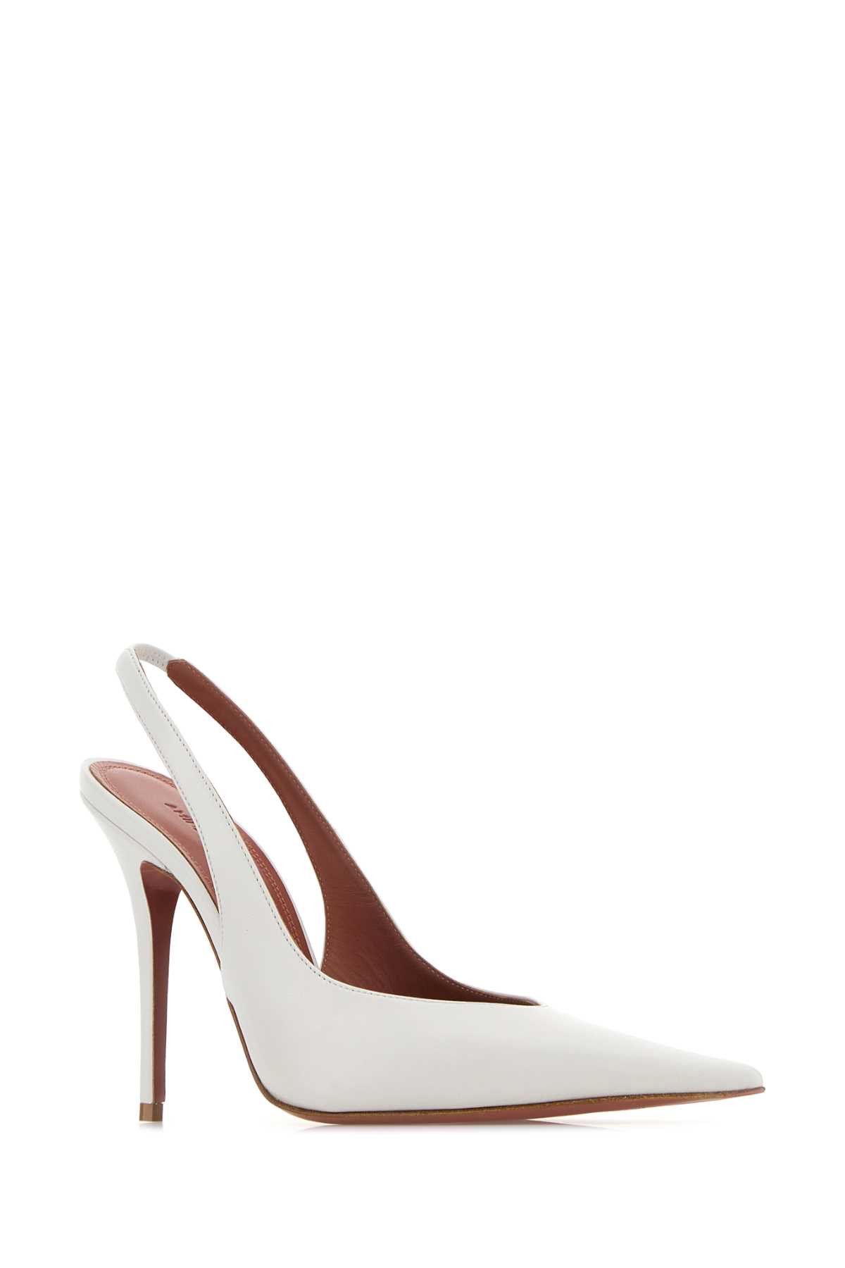 Amina Muaddi White Leather Anok Pumps Size US 6 / IT 36 - 2 Thumbnail