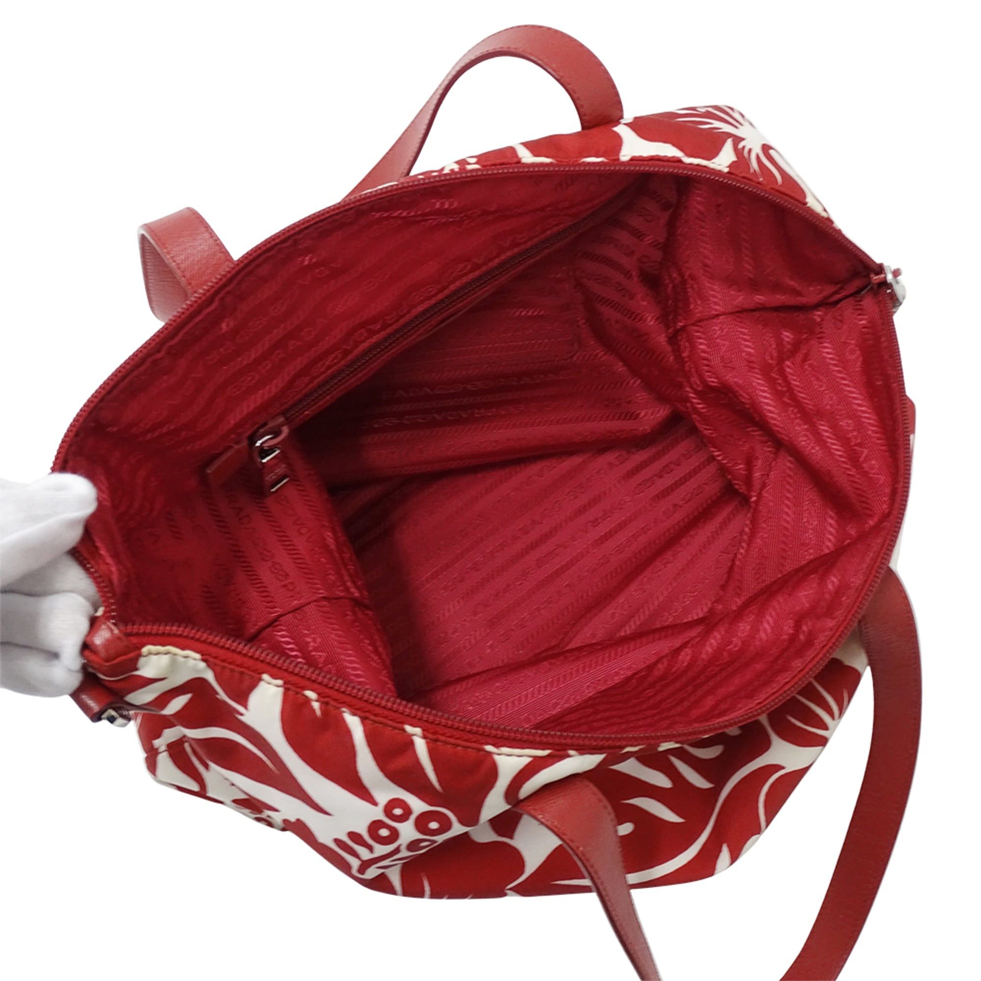 Prada Prada handbag for women, brand name, tote bag, shoulder 2-way, nylon, red, white. Size ONE SIZE - 5 Thumbnail