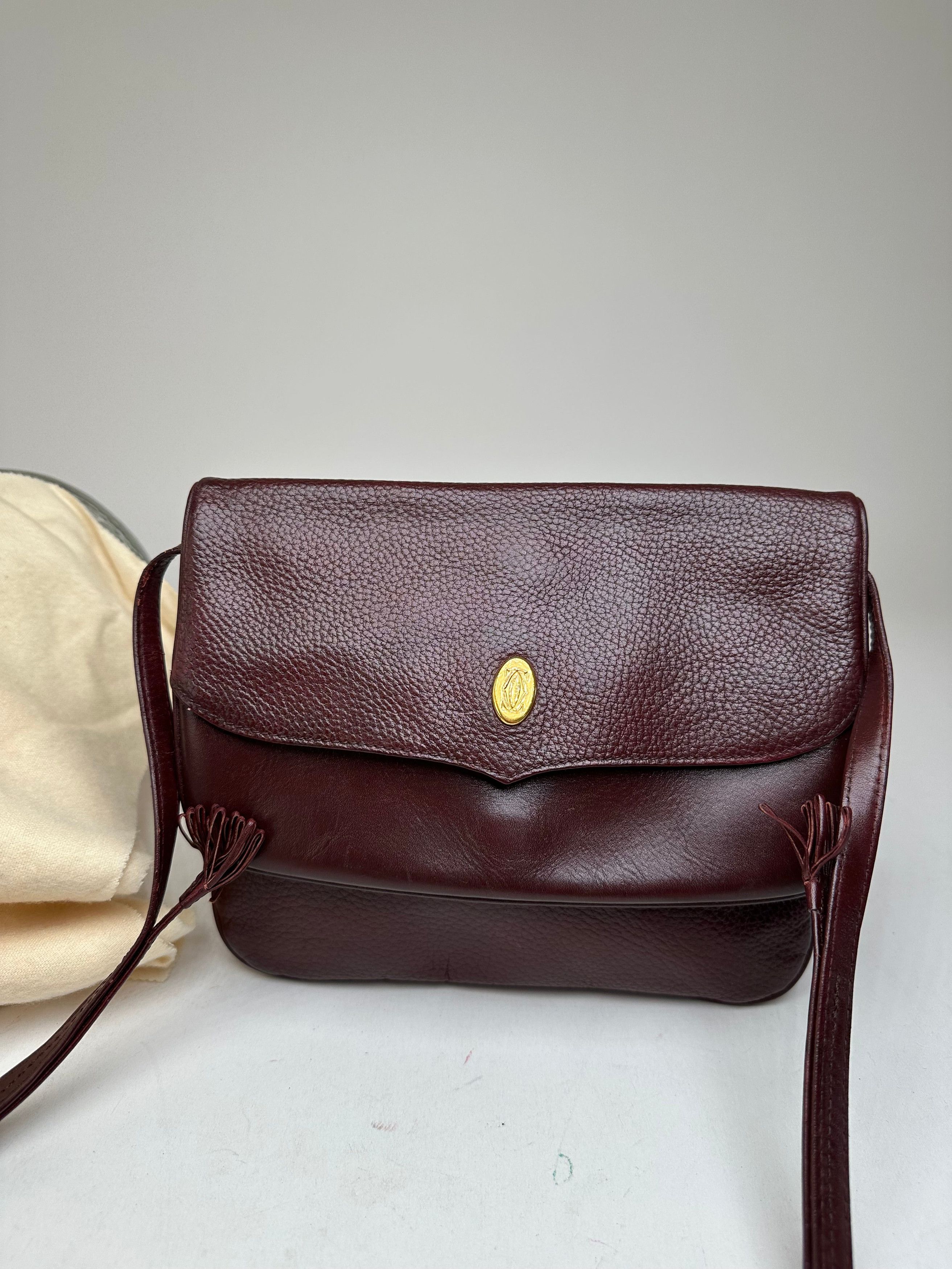 Cartier Vintage Leather Shoulder Bag Burgundy Size ONE SIZE - 8 Thumbnail