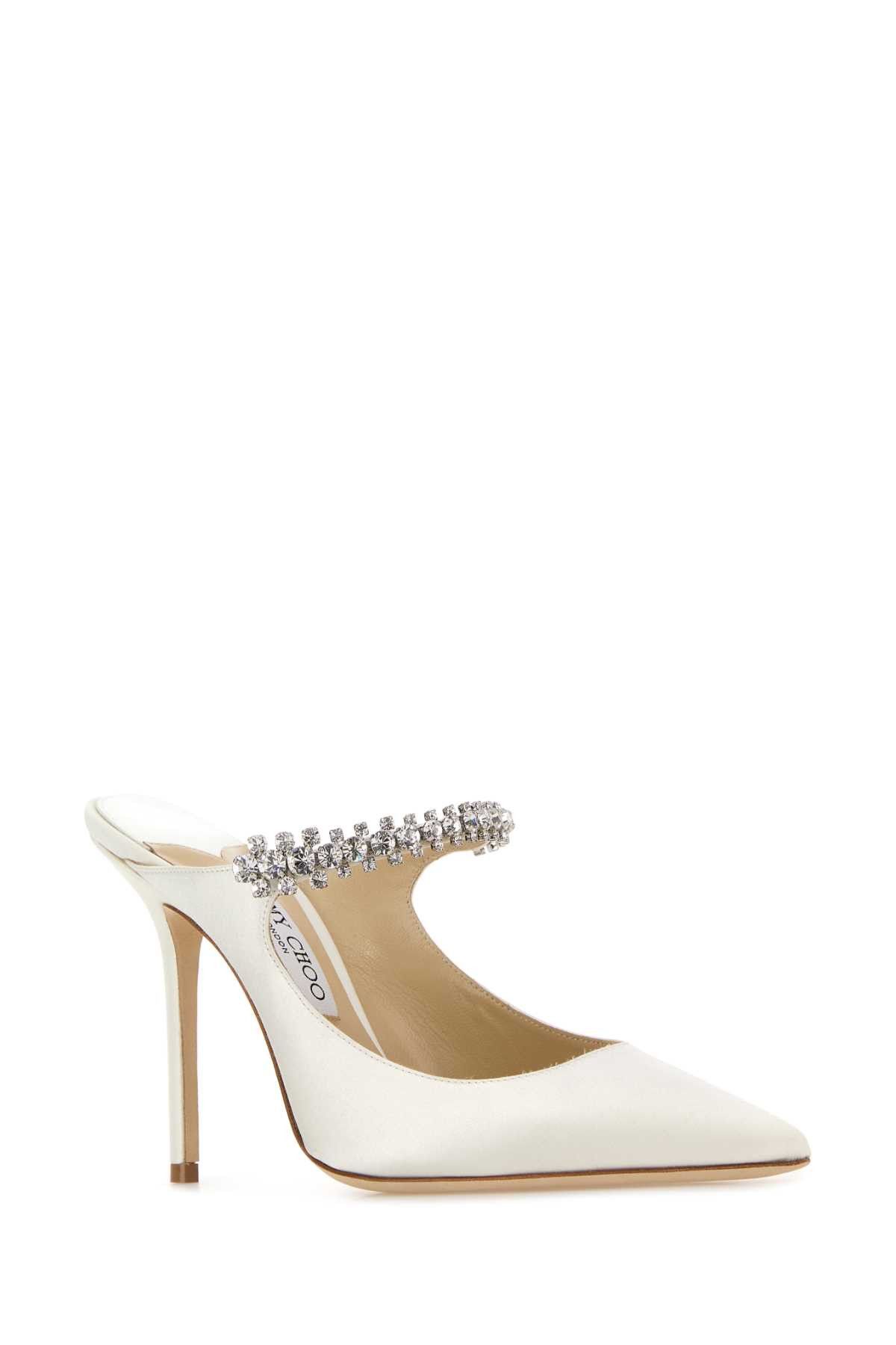 Jimmy Choo White Satin Bing 100 Mules Size US 11 / IT 41 - 2 Thumbnail