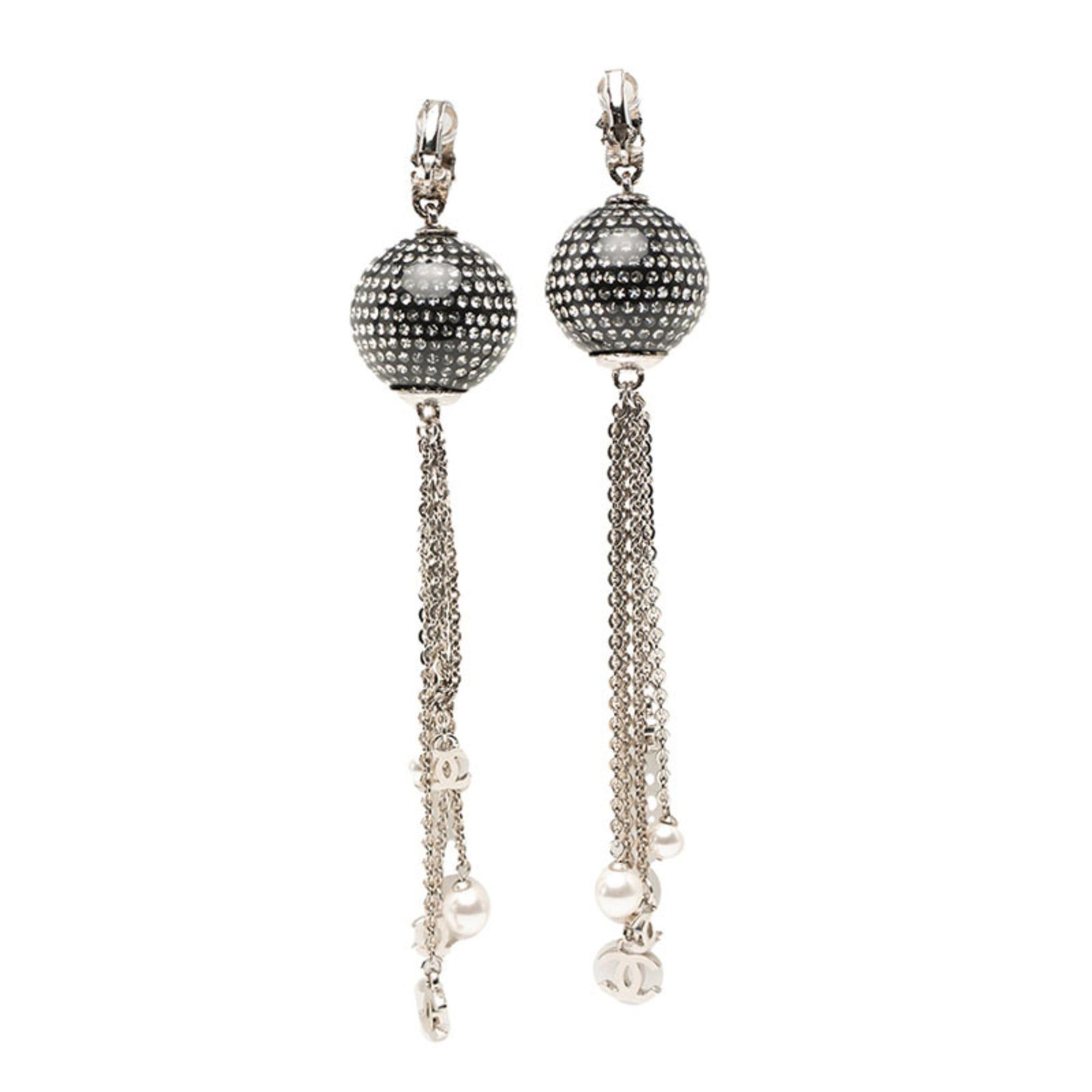 Chanel Chanel Coco Mark Mirror Ball Earrings P21K Silver Metal Faux Pearl Rhinestone Women's CHANEL Size ONE SIZE - 2 Thumbnail