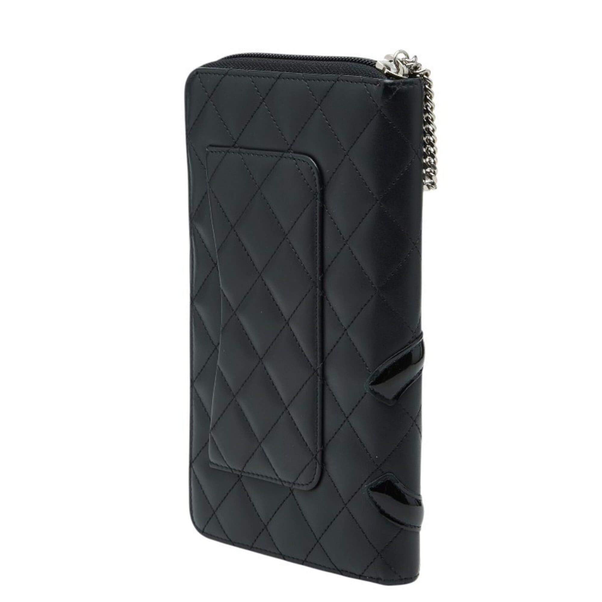 Chanel Chanel Cambon Line Coco Mark Round Zipper Long Wallet Black Leather Enamel Women's CHANEL Size ONE SIZE - 2 Thumbnail