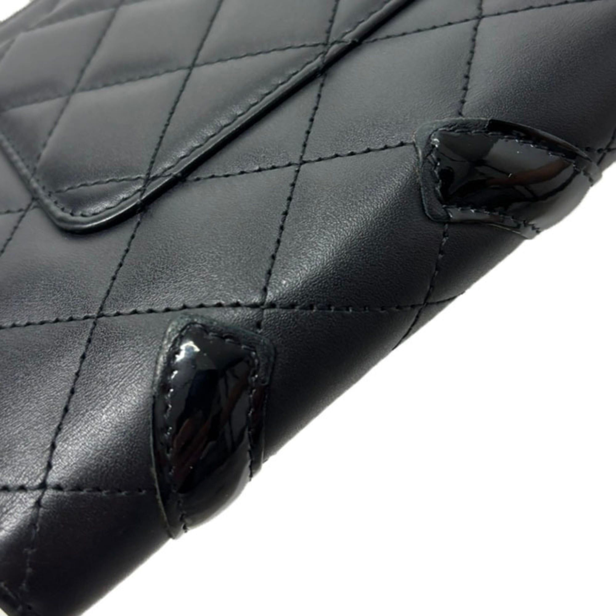 Chanel Chanel Cambon Line Coco Mark Round Zipper Long Wallet Black Leather Enamel Women's CHANEL Size ONE SIZE - 5 Thumbnail