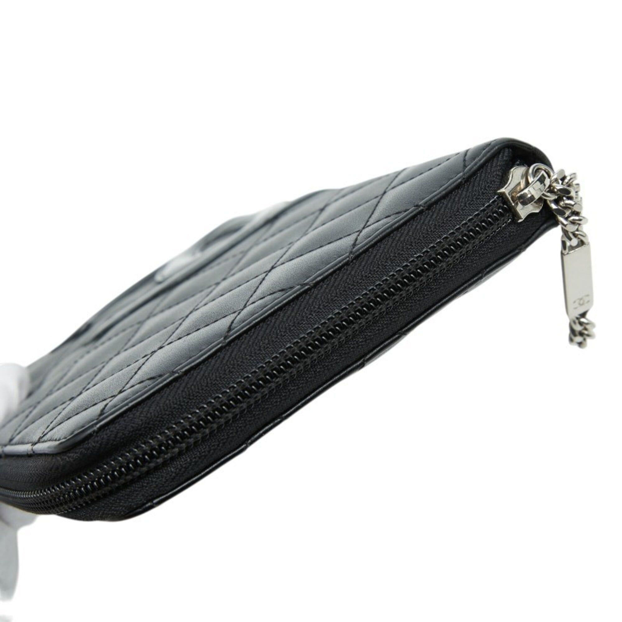 Chanel Chanel Cambon Line Coco Mark Round Zipper Long Wallet Black Leather Enamel Women's CHANEL Size ONE SIZE - 7 Thumbnail