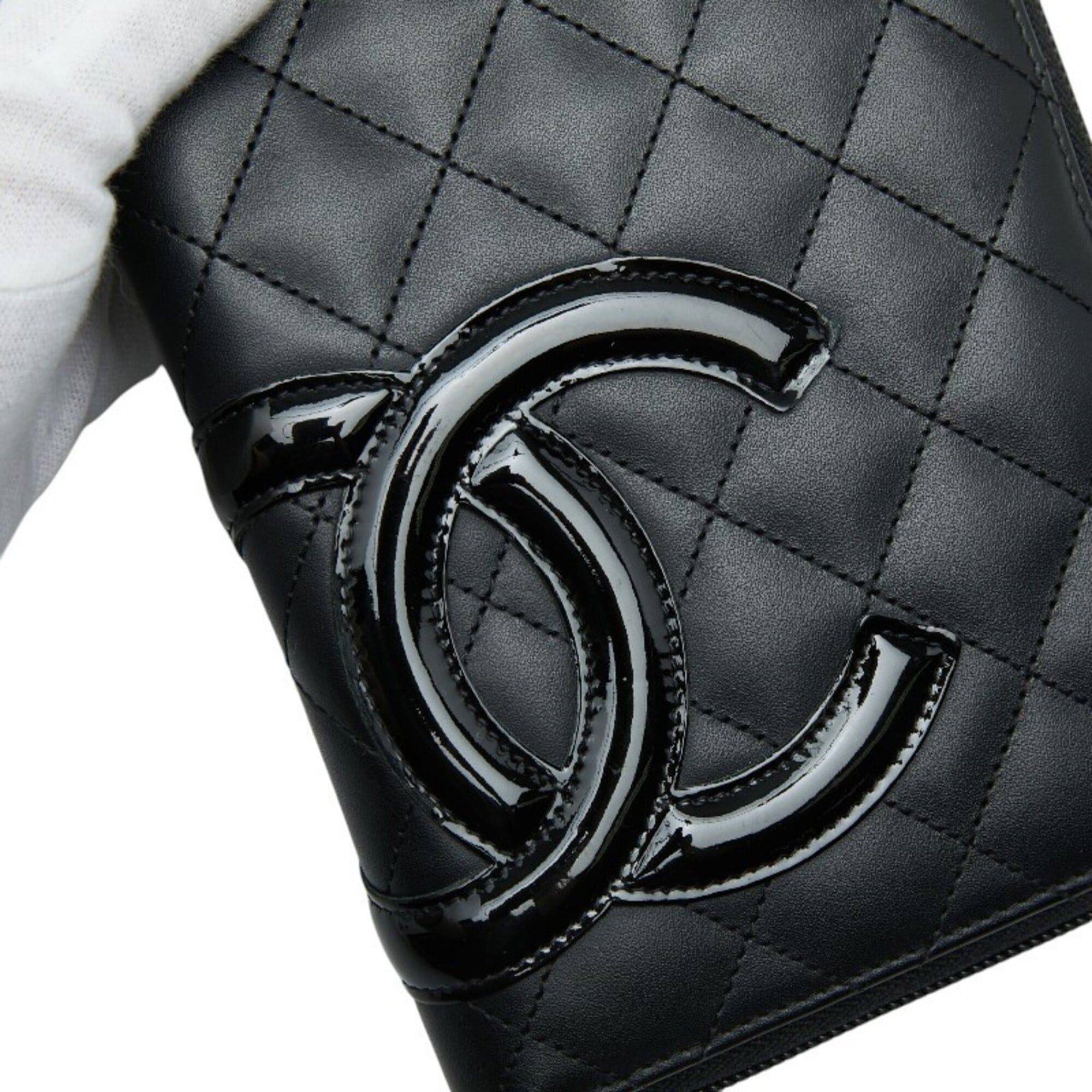 Chanel Chanel Cambon Line Coco Mark Round Zipper Long Wallet Black Leather Enamel Women's CHANEL Size ONE SIZE - 4 Thumbnail
