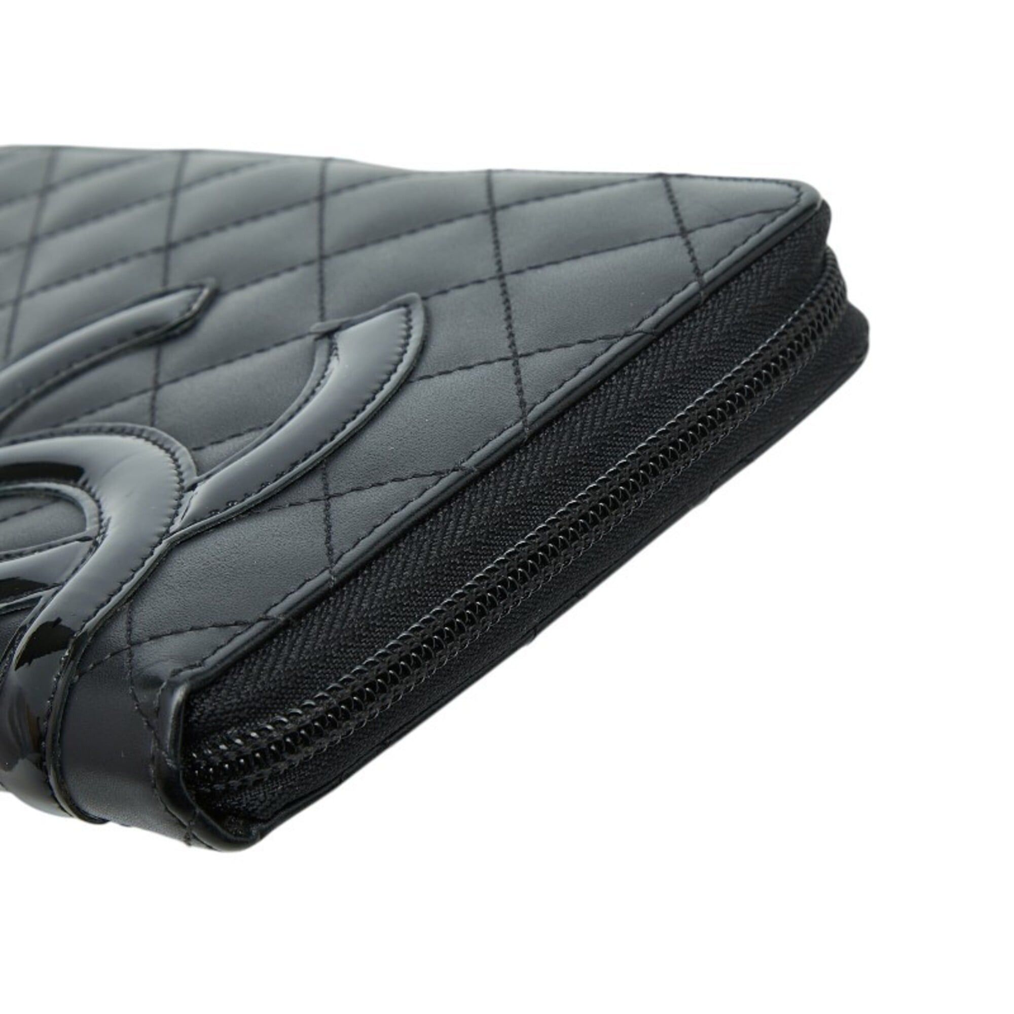 Chanel Chanel Cambon Line Coco Mark Round Zipper Long Wallet Black Leather Enamel Women's CHANEL Size ONE SIZE - 6 Thumbnail