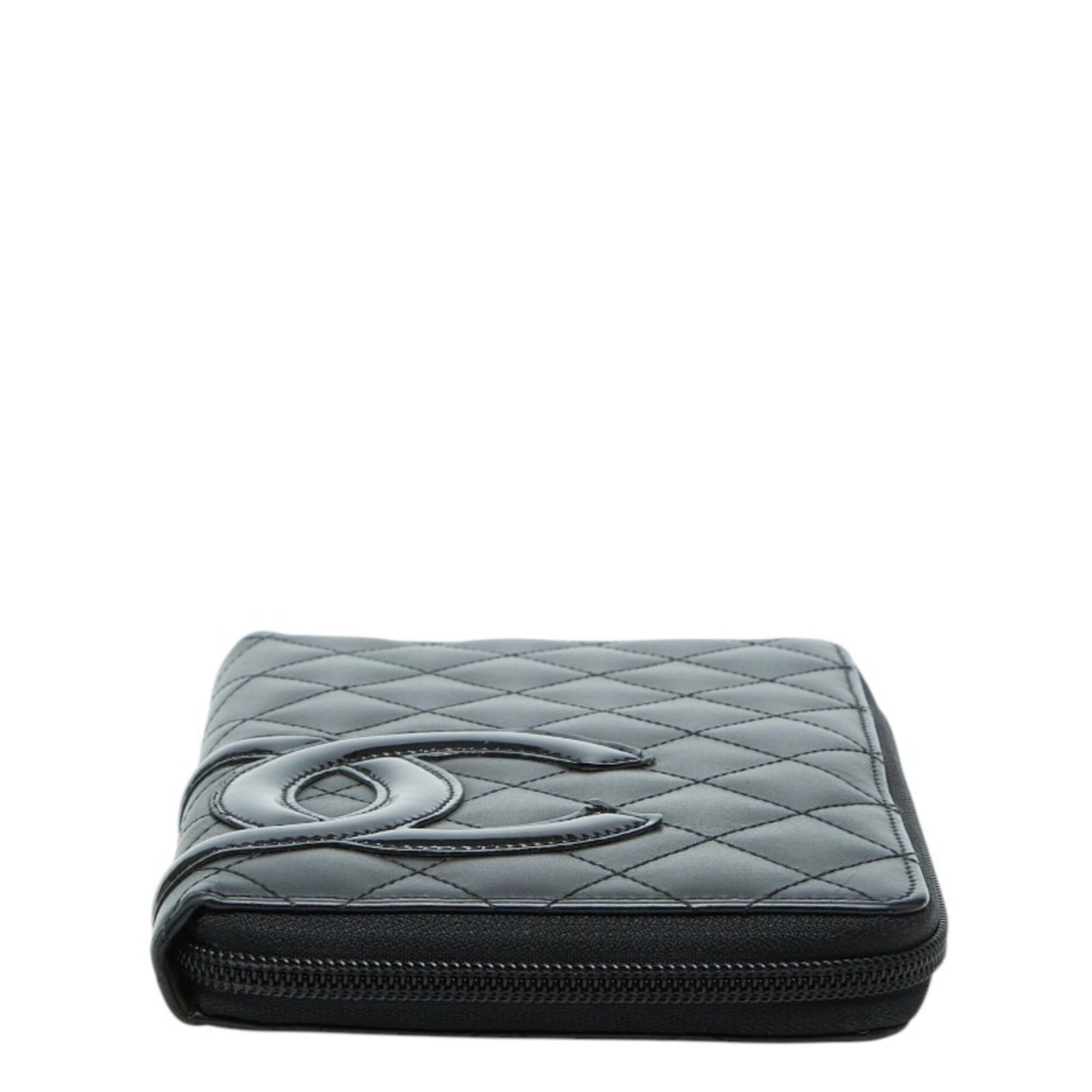 Chanel Chanel Cambon Line Coco Mark Round Zipper Long Wallet Black Leather Enamel Women's CHANEL Size ONE SIZE - 3 Thumbnail