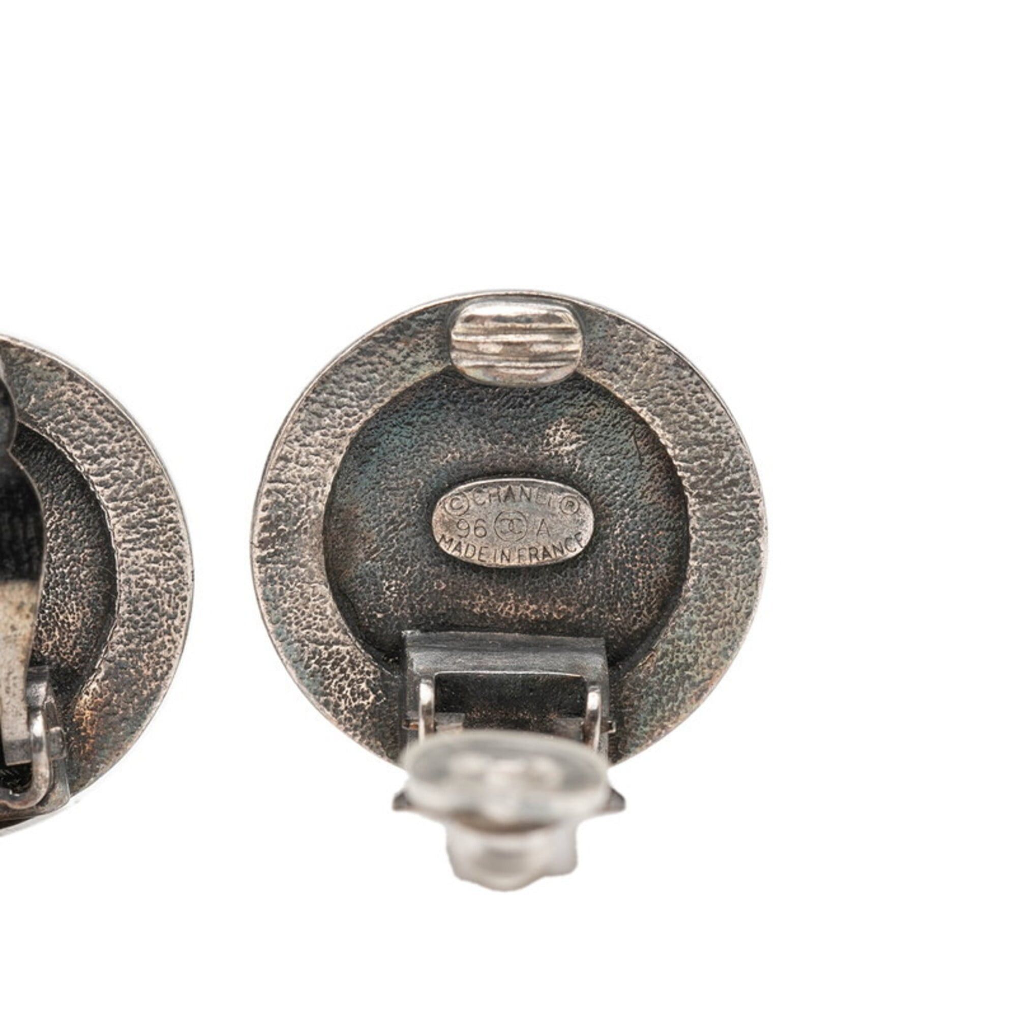 Chanel Chanel coin motif round earrings, vintage, 96A hallmark, black metal, women's. Size ONE SIZE - 3 Thumbnail