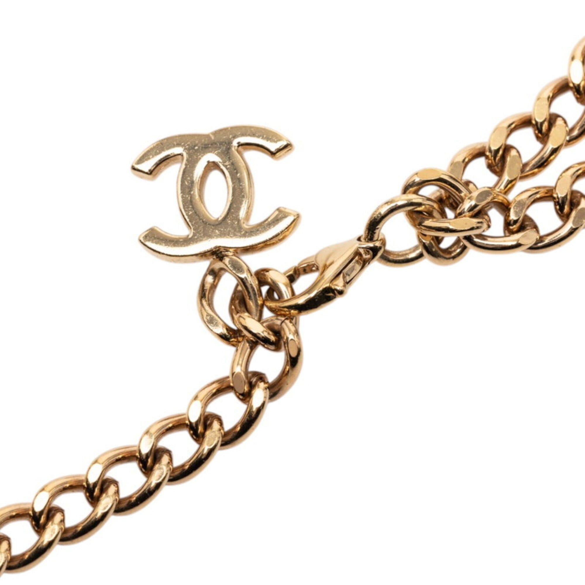 Chanel Chanel Coco Mark Rhinestone Necklace, Double Chain, Gold and Pink Plated, Women's. Size ONE SIZE - 3 Thumbnail
