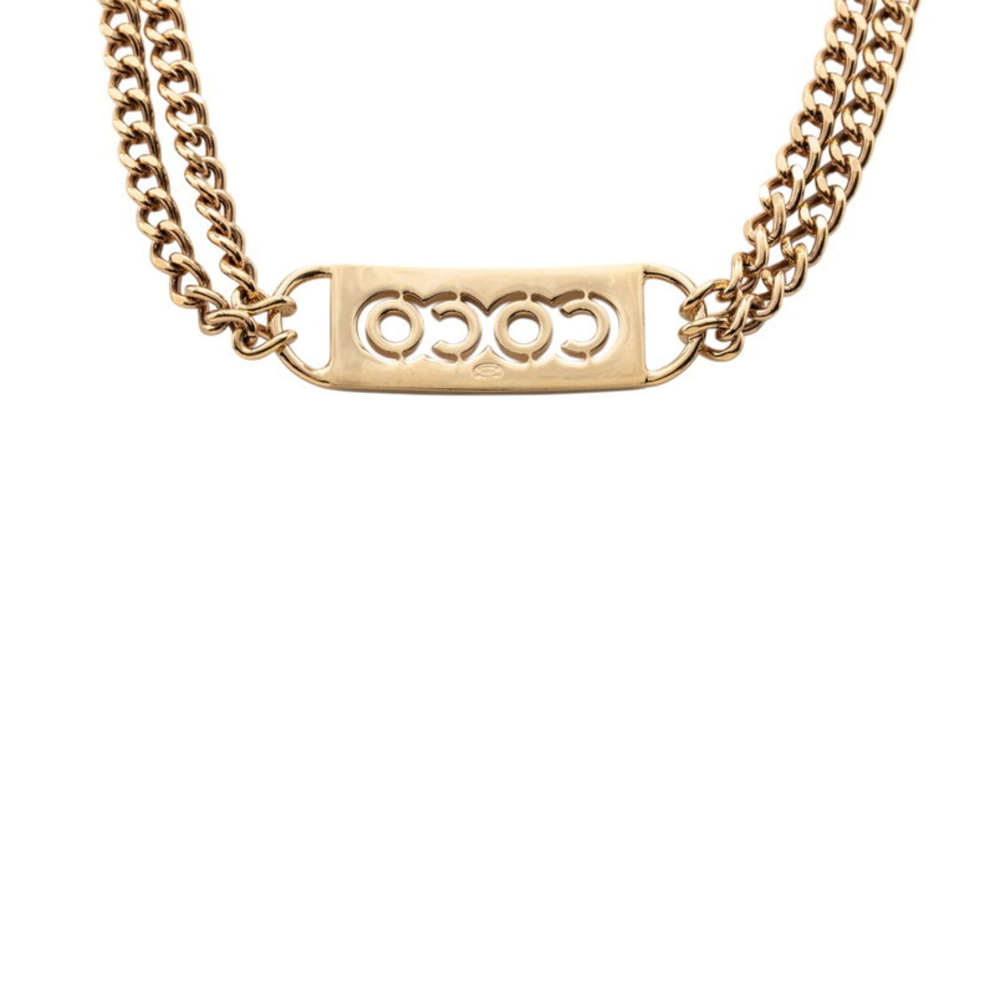 Chanel Chanel Coco Mark Rhinestone Necklace, Double Chain, Gold and Pink Plated, Women's. Size ONE SIZE - 2 Thumbnail