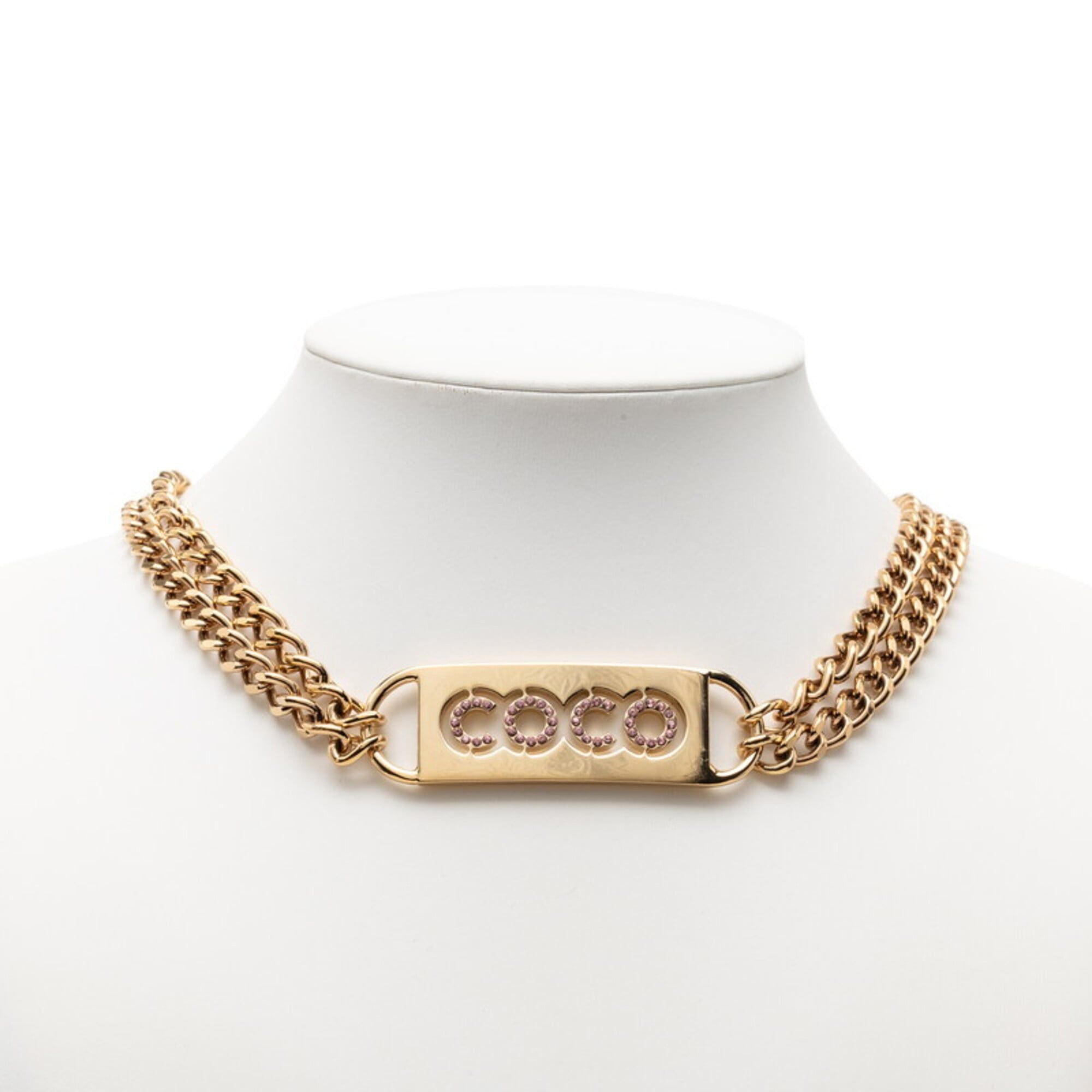 Chanel Chanel Coco Mark Rhinestone Necklace, Double Chain, Gold and Pink Plated, Women's. Size ONE SIZE - 6 Thumbnail