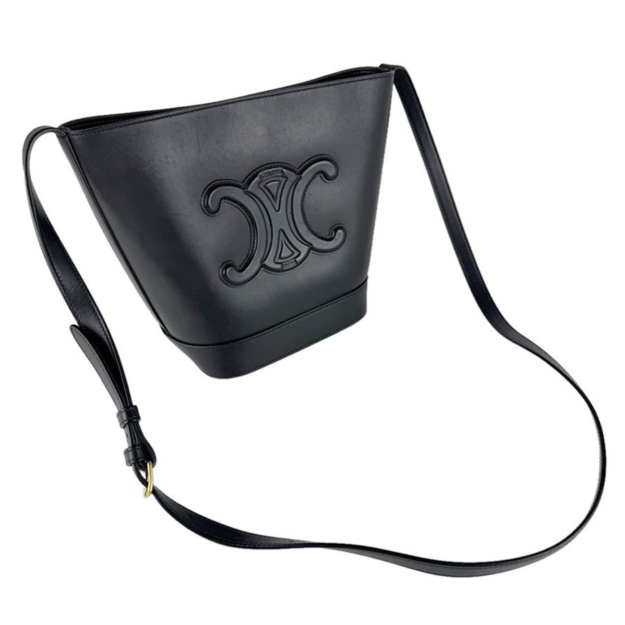 Celine Celine Shoulder Bag Small Basket Cuir Triomphe Leather Black Gold Women's z9267 Size ONE SIZE - 10 Thumbnail