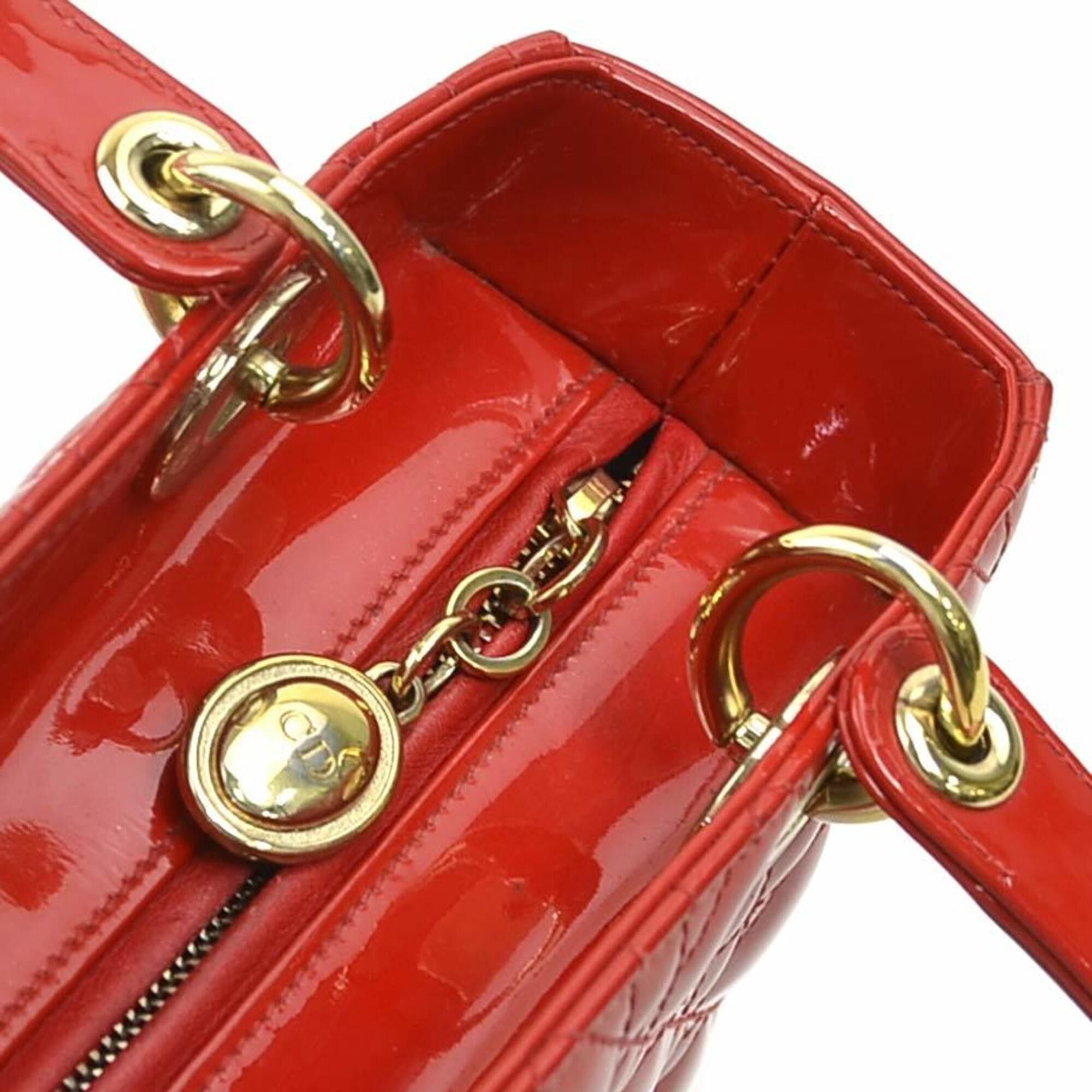Dior Christian Dior Lady handbag/shoulder bag, patent leather, red and gold, women's, r11135a Size ONE SIZE - 11 Thumbnail