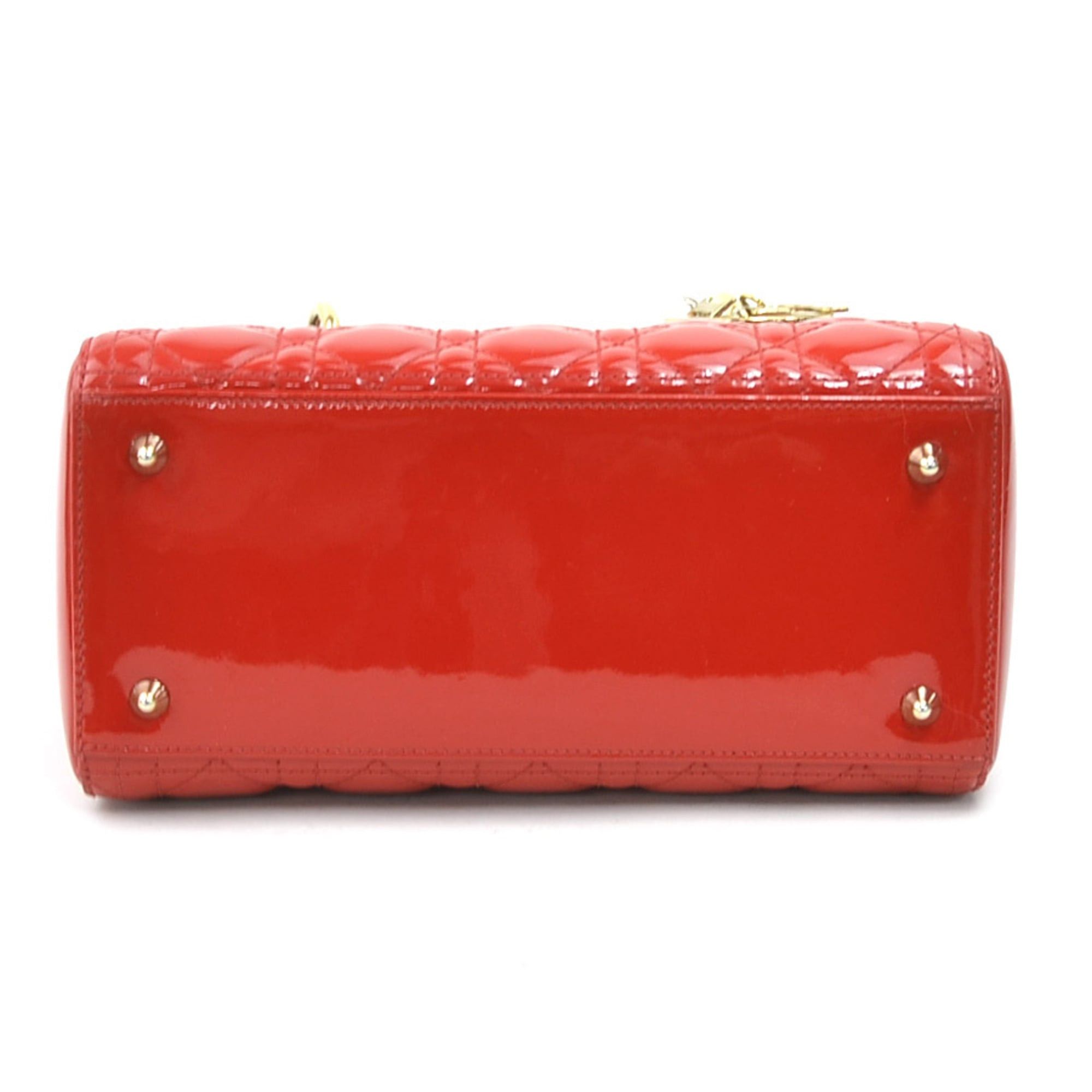Dior Christian Dior Lady handbag/shoulder bag, patent leather, red and gold, women's, r11135a Size ONE SIZE - 4 Thumbnail