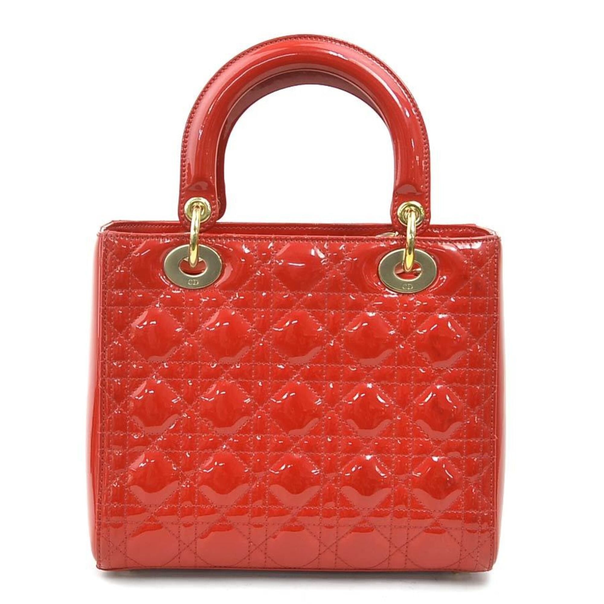 Dior Christian Dior Lady handbag/shoulder bag, patent leather, red and gold, women's, r11135a Size ONE SIZE - 3 Thumbnail