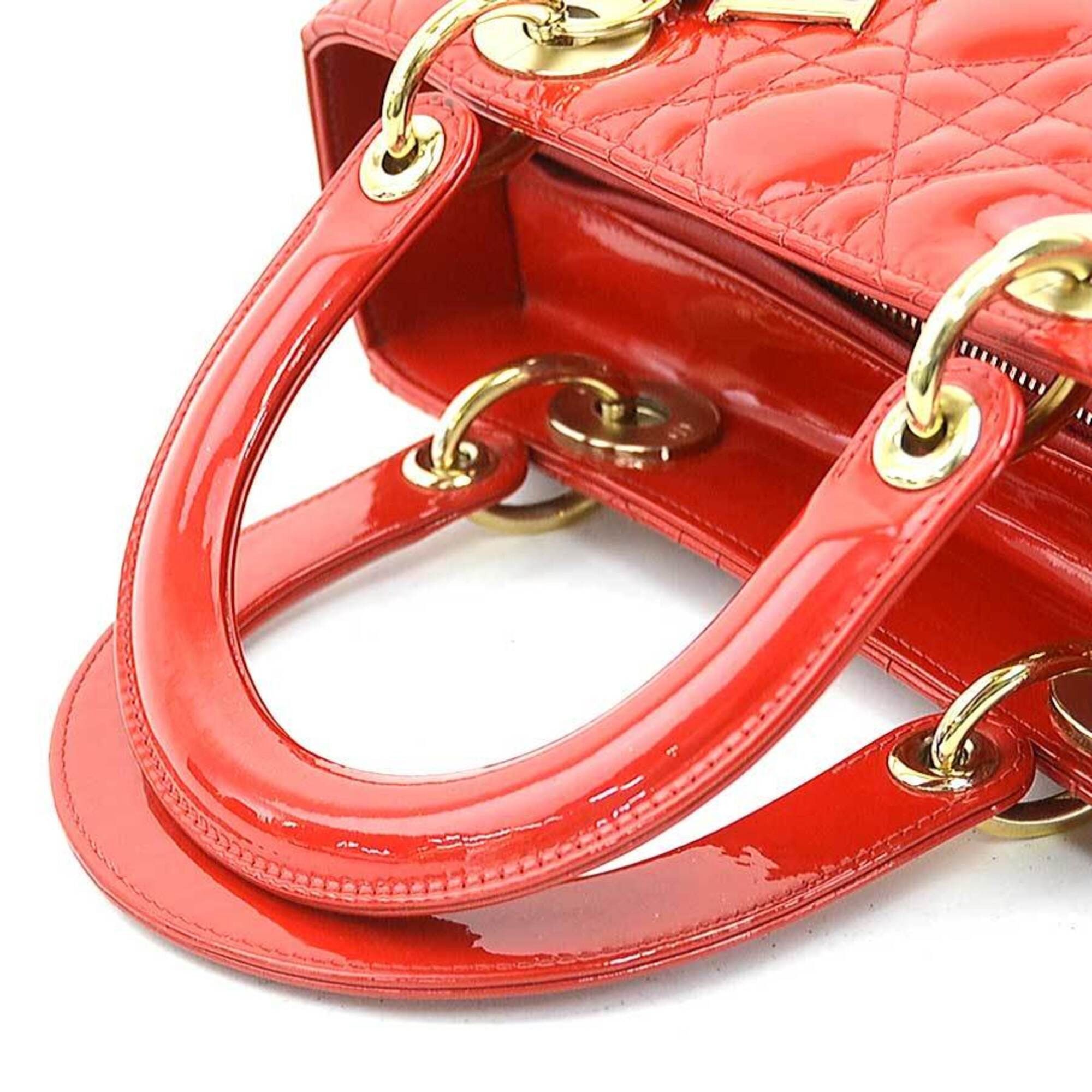 Dior Christian Dior Lady handbag/shoulder bag, patent leather, red and gold, women's, r11135a Size ONE SIZE - 8 Thumbnail