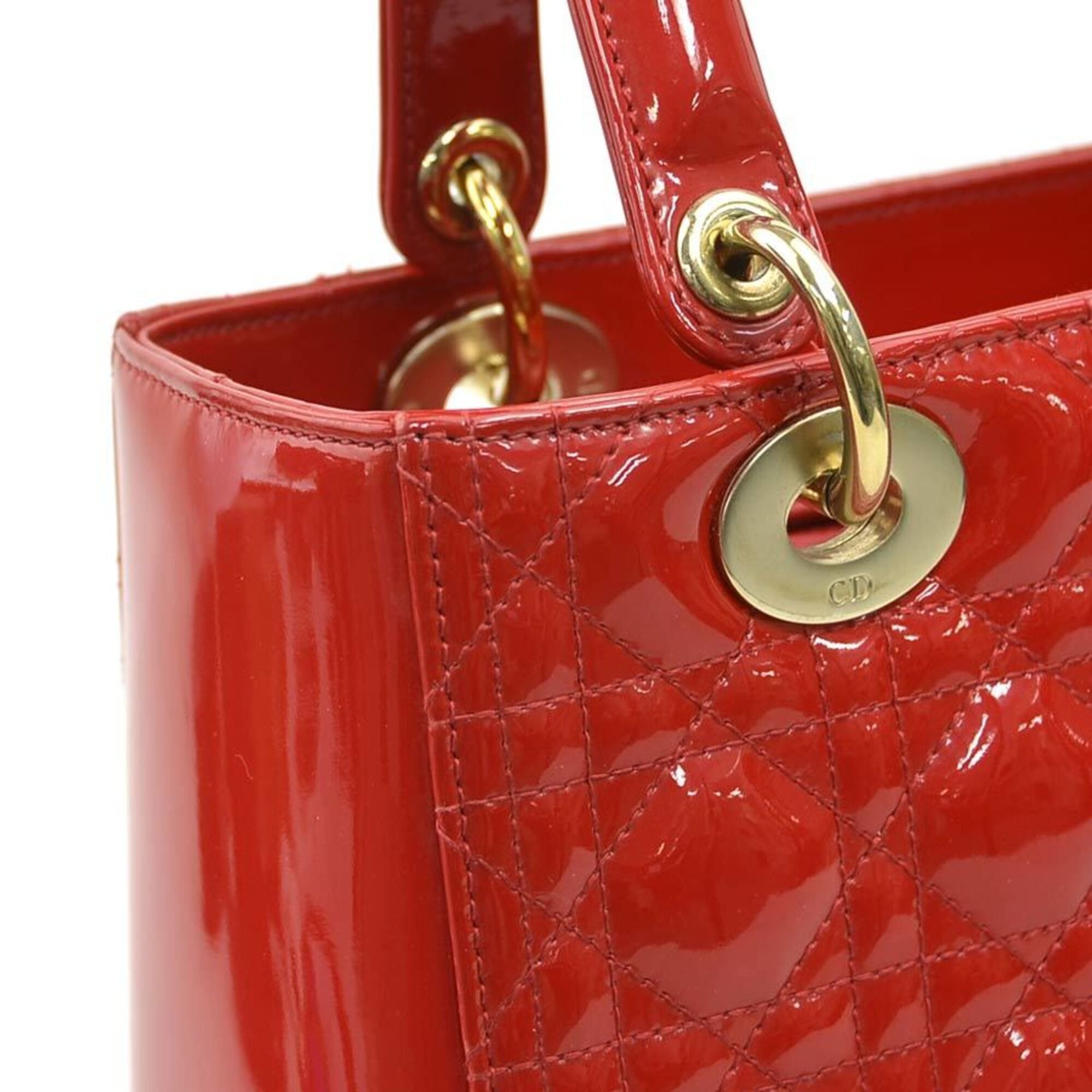 Dior Christian Dior Lady handbag/shoulder bag, patent leather, red and gold, women's, r11135a Size ONE SIZE - 6 Thumbnail