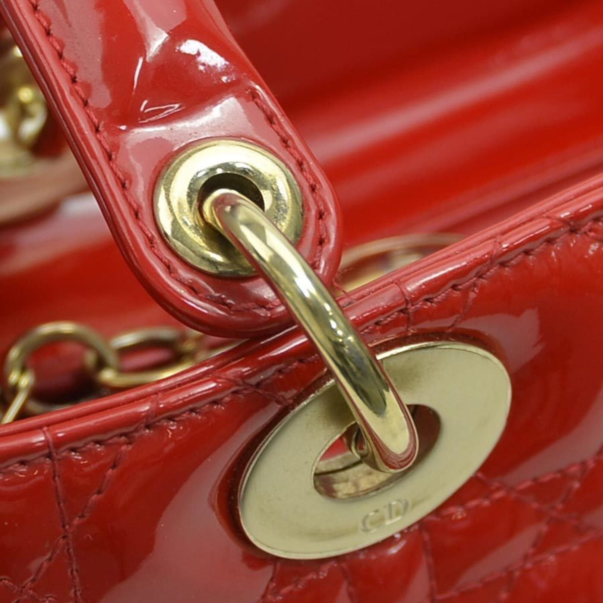 Dior Christian Dior Lady handbag/shoulder bag, patent leather, red and gold, women's, r11135a Size ONE SIZE - 13 Thumbnail
