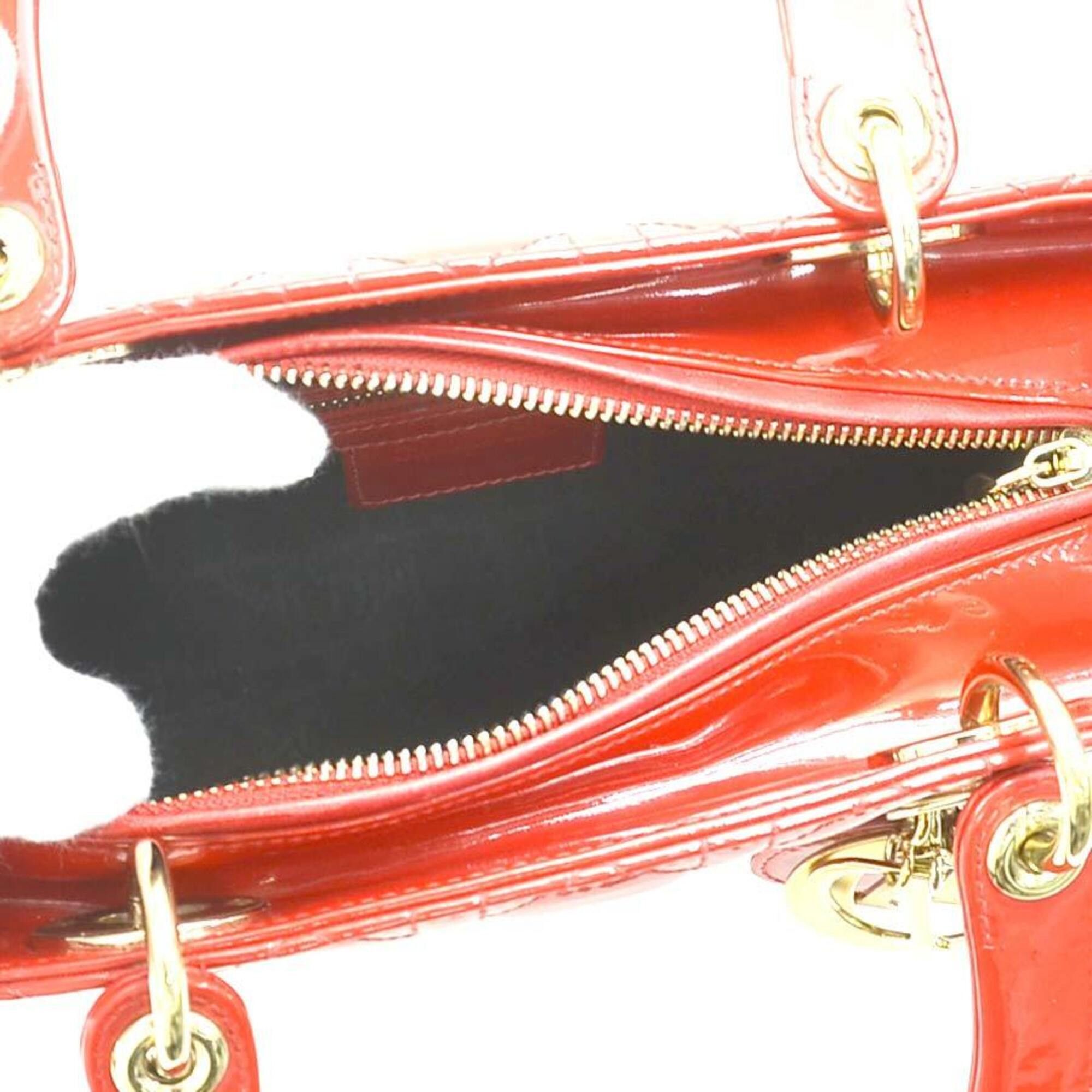 Dior Christian Dior Lady handbag/shoulder bag, patent leather, red and gold, women's, r11135a Size ONE SIZE - 5 Thumbnail