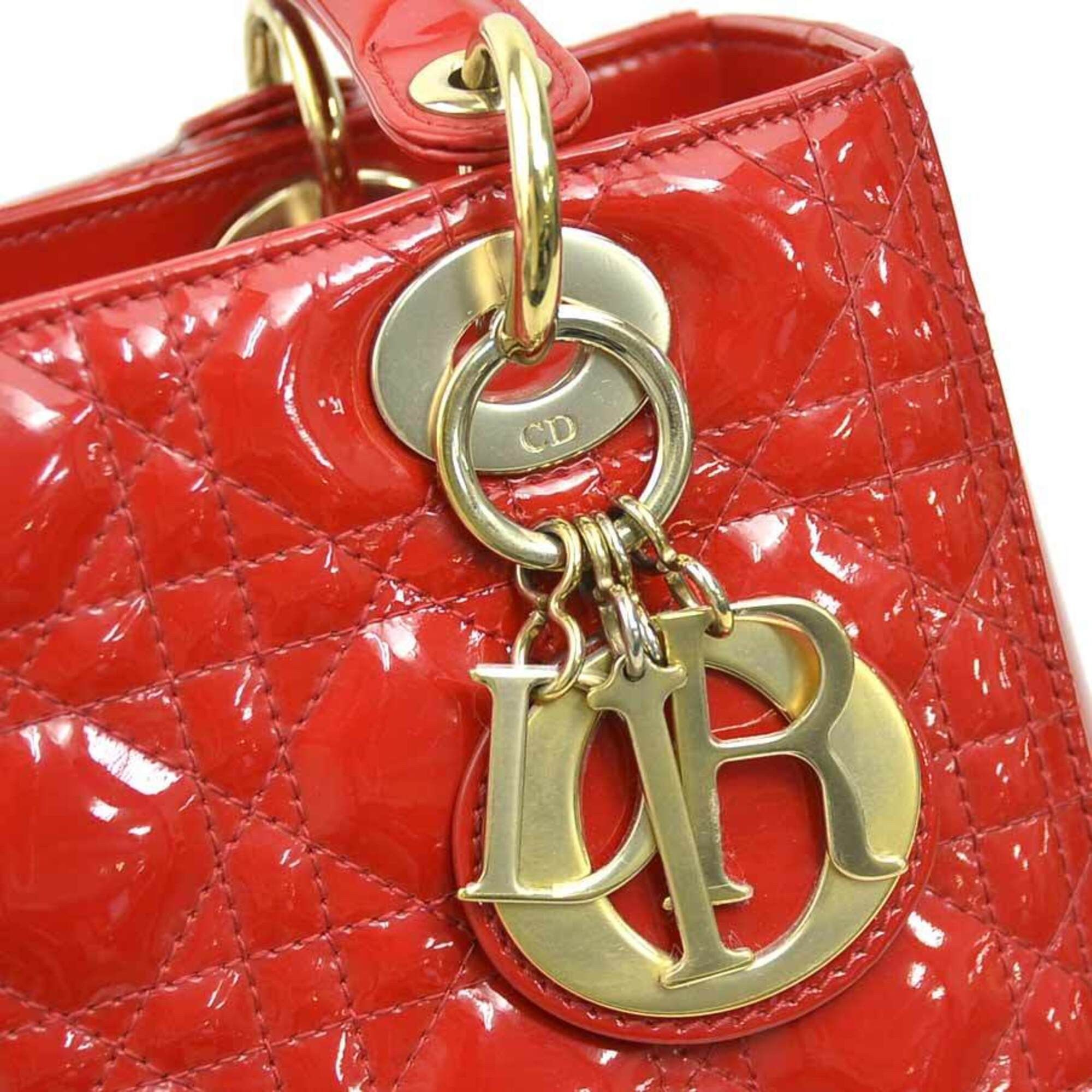 Dior Christian Dior Lady handbag/shoulder bag, patent leather, red and gold, women's, r11135a Size ONE SIZE - 12 Thumbnail