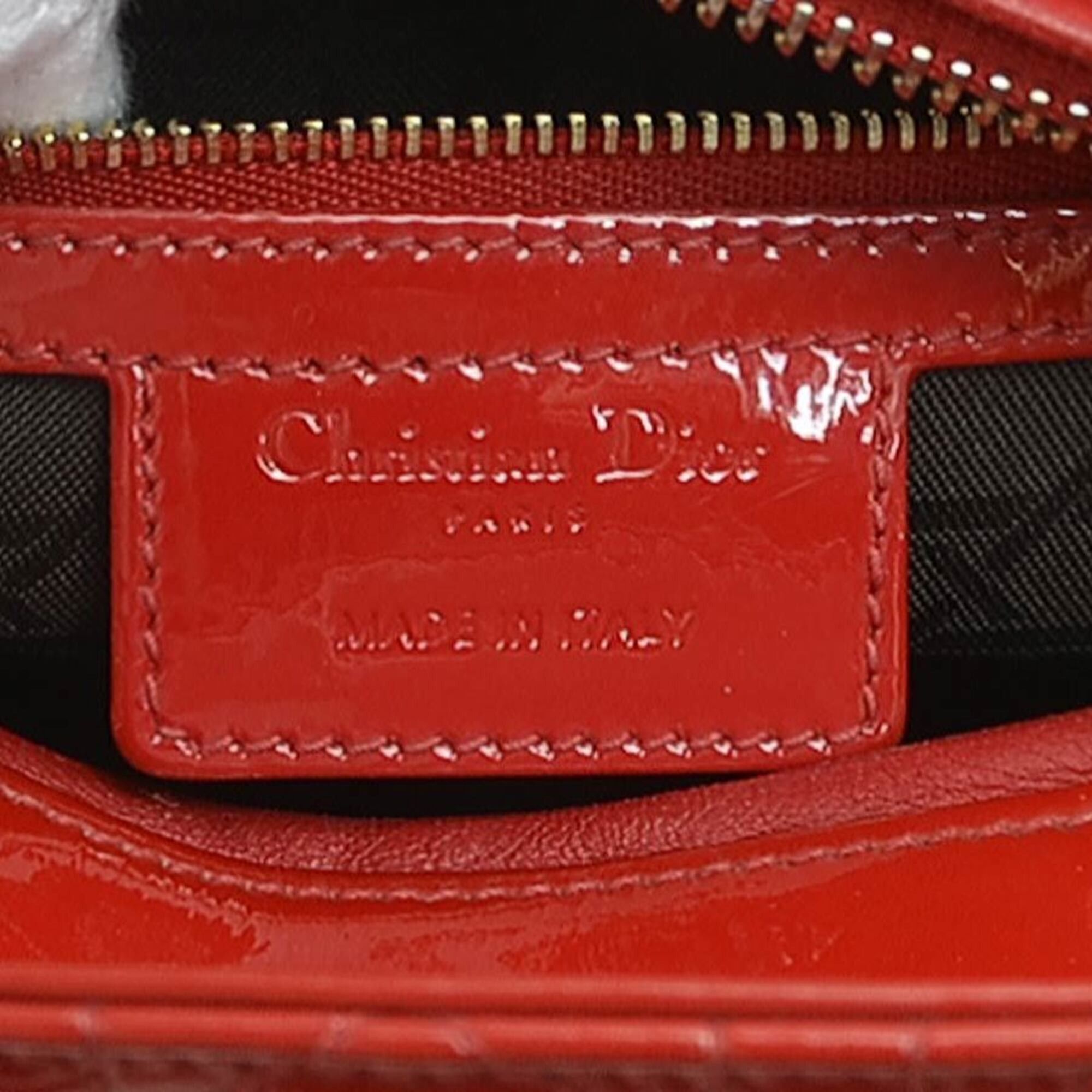 Dior Christian Dior Lady handbag/shoulder bag, patent leather, red and gold, women's, r11135a Size ONE SIZE - 14 Thumbnail