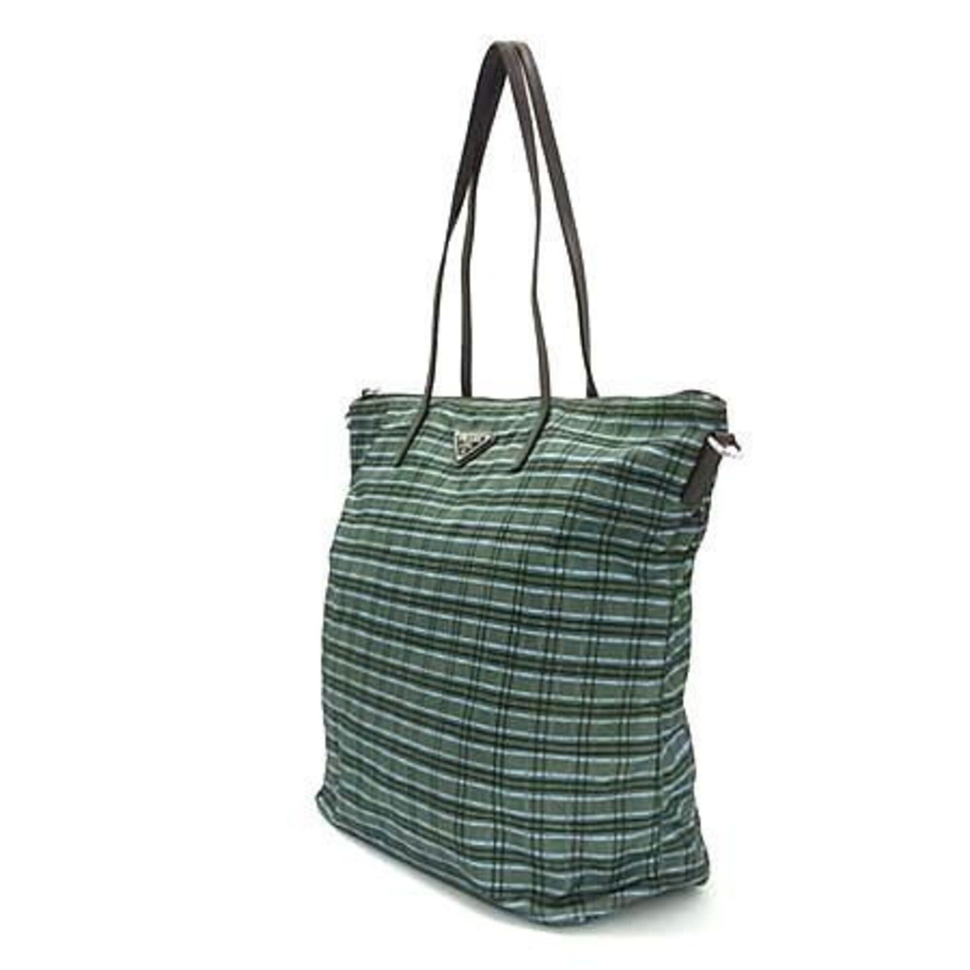 Prada PRADA Triangle Shoulder Bag 1BG189 Green x Brown Tessuto Nylon Men's Women's Check Size ONE SIZE - 3 Thumbnail