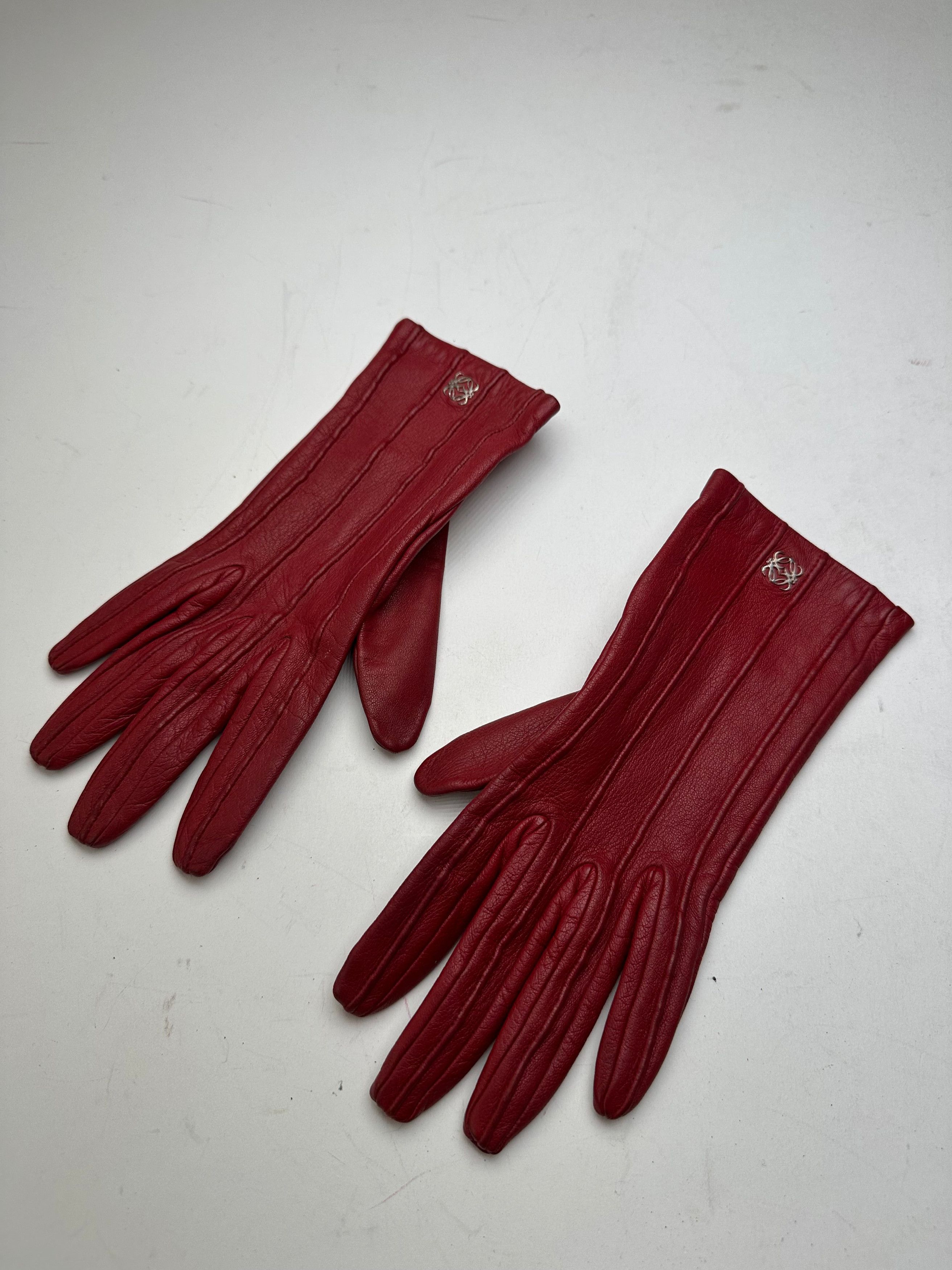 Loewe Vintage Leather Gloves Red Size ONE SIZE - 11 Thumbnail