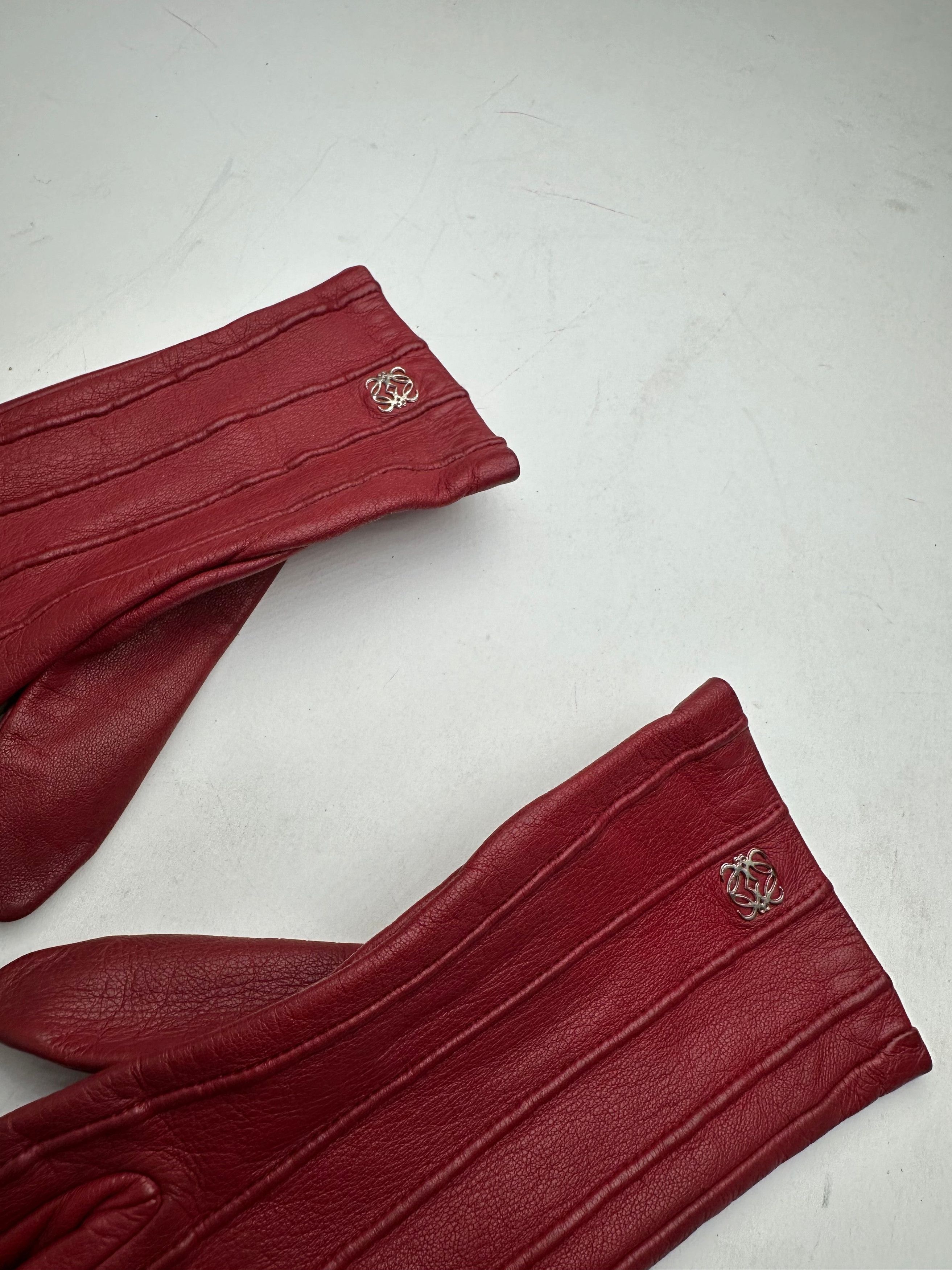 Loewe Vintage Leather Gloves Red Size ONE SIZE - 3 Thumbnail