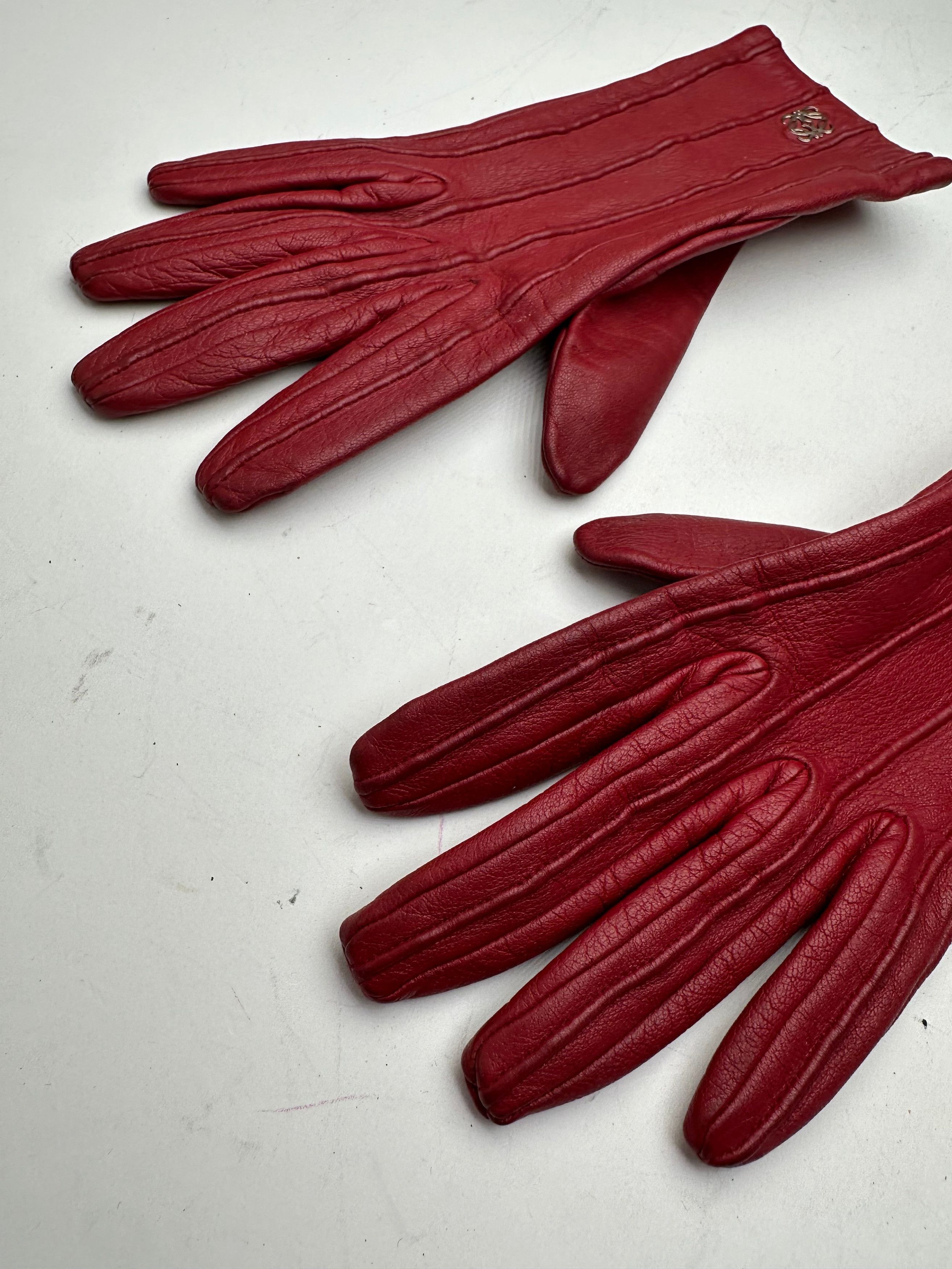 Loewe Vintage Leather Gloves Red Size ONE SIZE - 12 Thumbnail