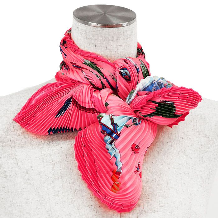 Hermes Hermes Hermes Raconte moi le cheval Silk Pleated Scarf Textile Scarf DUTY FREE for USA Size ONE SIZE - 8 Thumbnail