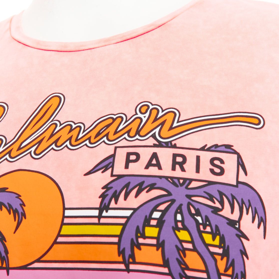 Balmain BALMAIN pink washed cotton jersey retro beach sunset graphic logo t-shirt L Size US L / EU 52-54 / 3 - 2 Thumbnail