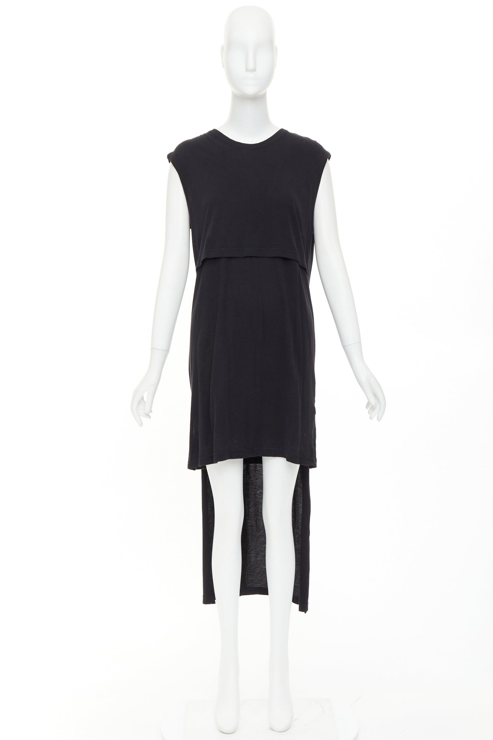 Ann Demeulemeester ANN DEMEULEMEESTER black cotton layered asymmetric hi-low trailing midi dress FR38 M Size M / US 6-8 / IT 42-44 - 9 Thumbnail