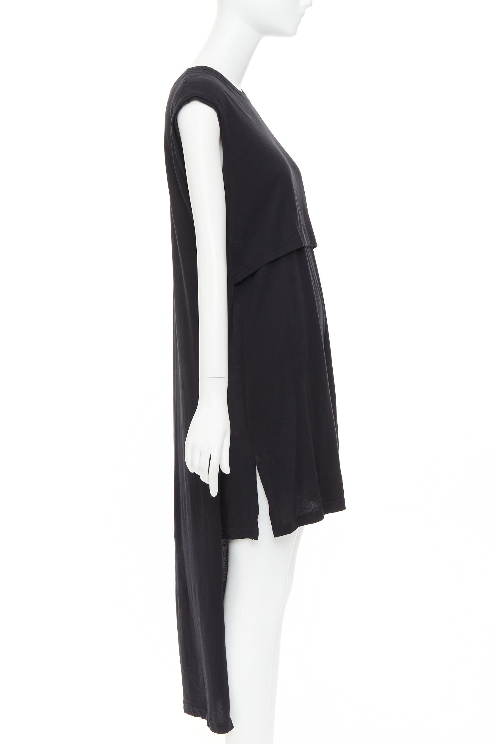 Ann Demeulemeester ANN DEMEULEMEESTER black cotton layered asymmetric hi-low trailing midi dress FR38 M Size M / US 6-8 / IT 42-44 - 3 Thumbnail