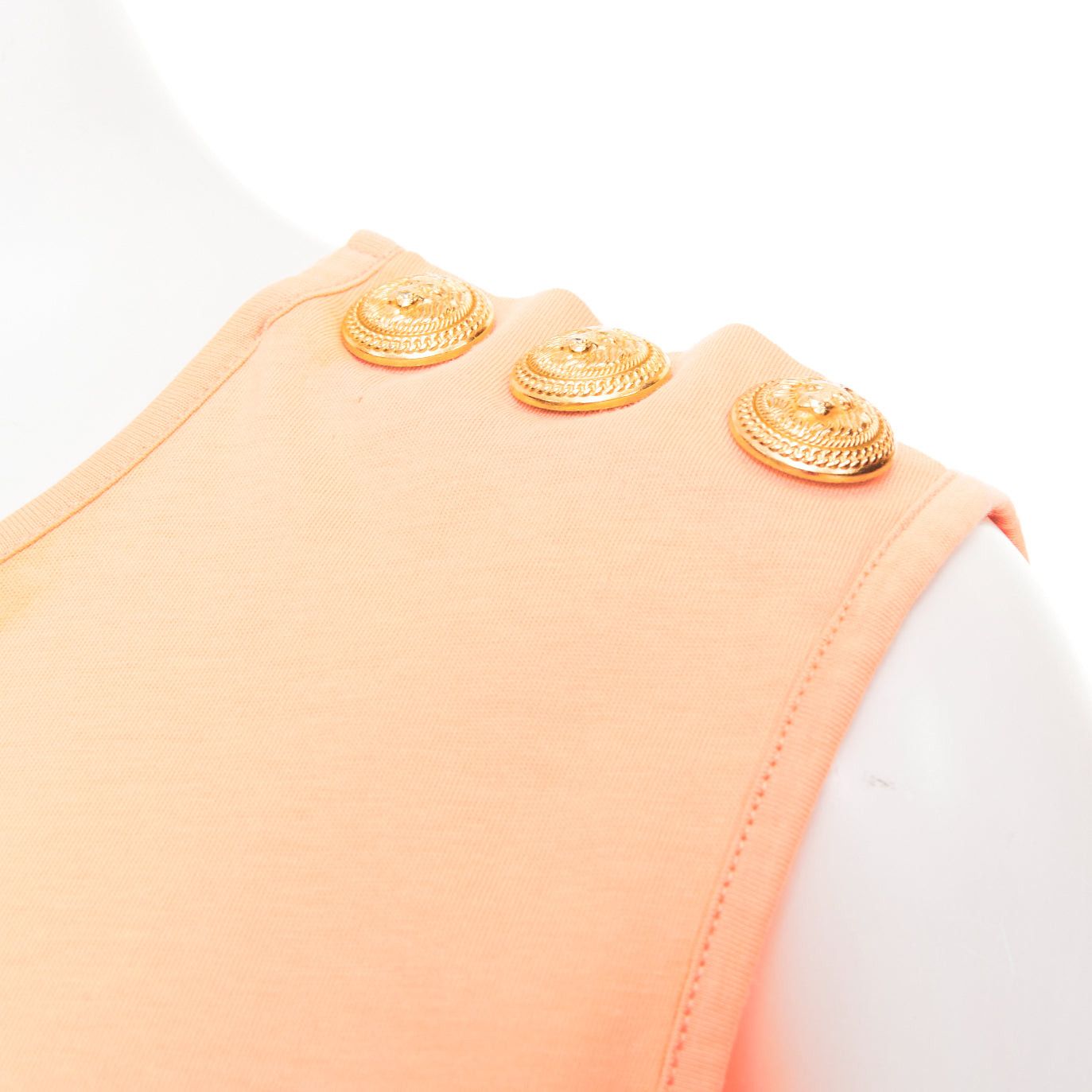 Balmain BALMAIN peach pink gold foil logo buttons shoulder sleeveless tshirt FR36 S Size S / US 4 / IT 40 - 2 Thumbnail