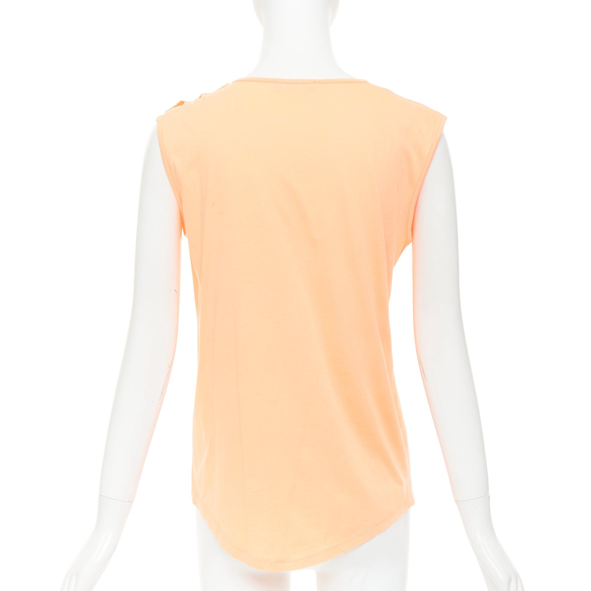Balmain BALMAIN peach pink gold foil logo buttons shoulder sleeveless tshirt FR36 S Size S / US 4 / IT 40 - 5 Thumbnail