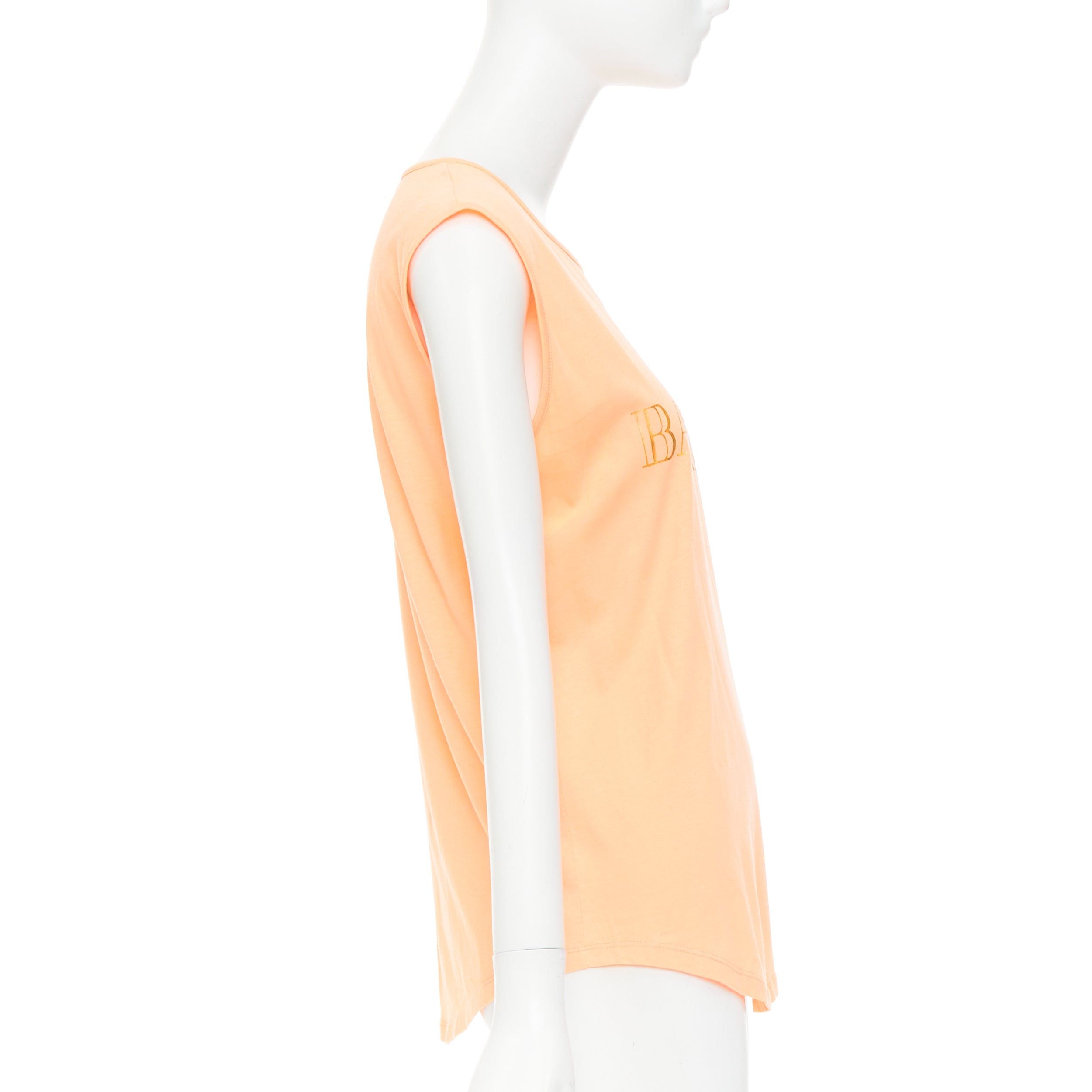 Balmain BALMAIN peach pink gold foil logo buttons shoulder sleeveless tshirt FR36 S Size S / US 4 / IT 40 - 4 Thumbnail