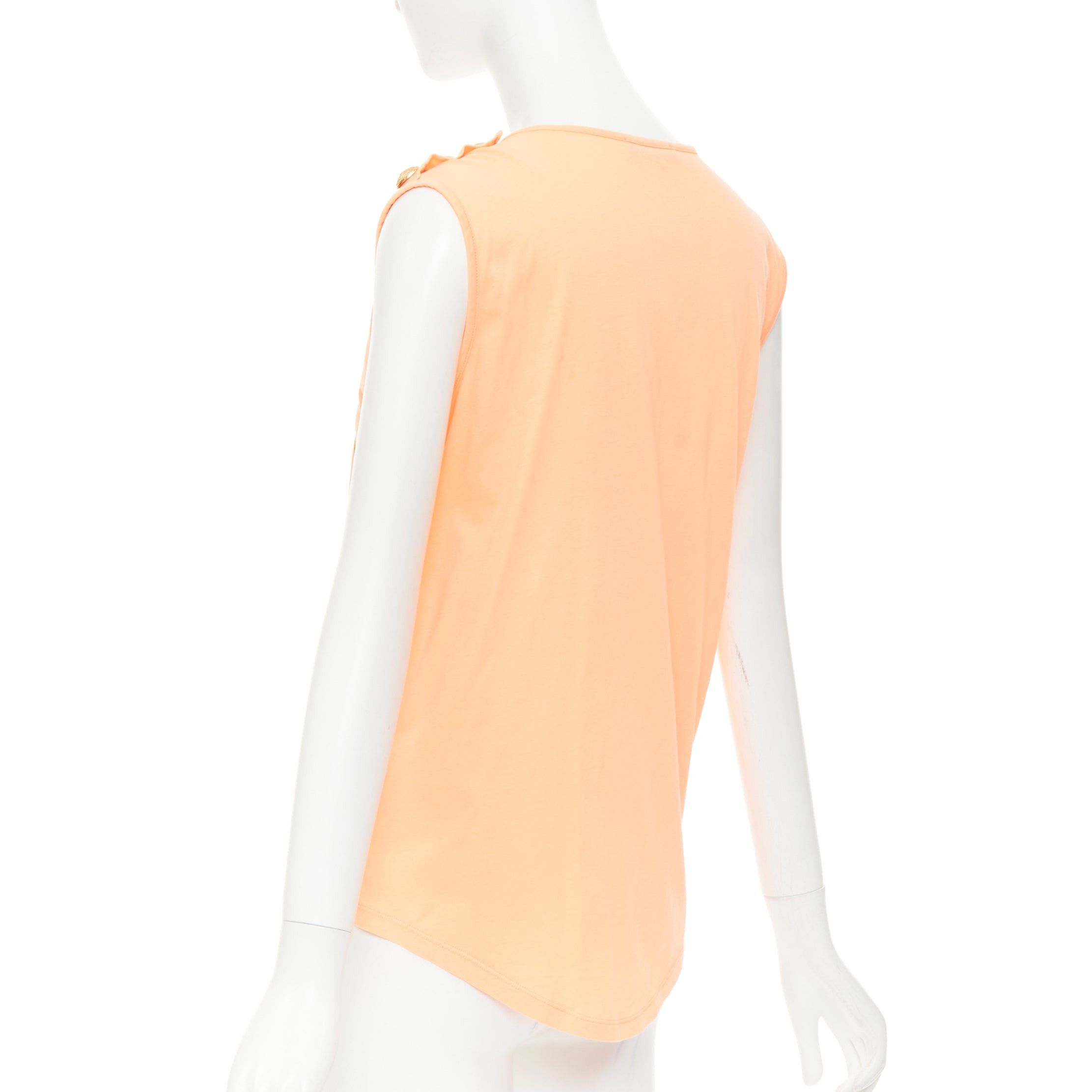 Balmain BALMAIN peach pink gold foil logo buttons shoulder sleeveless tshirt FR36 S Size S / US 4 / IT 40 - 6 Thumbnail