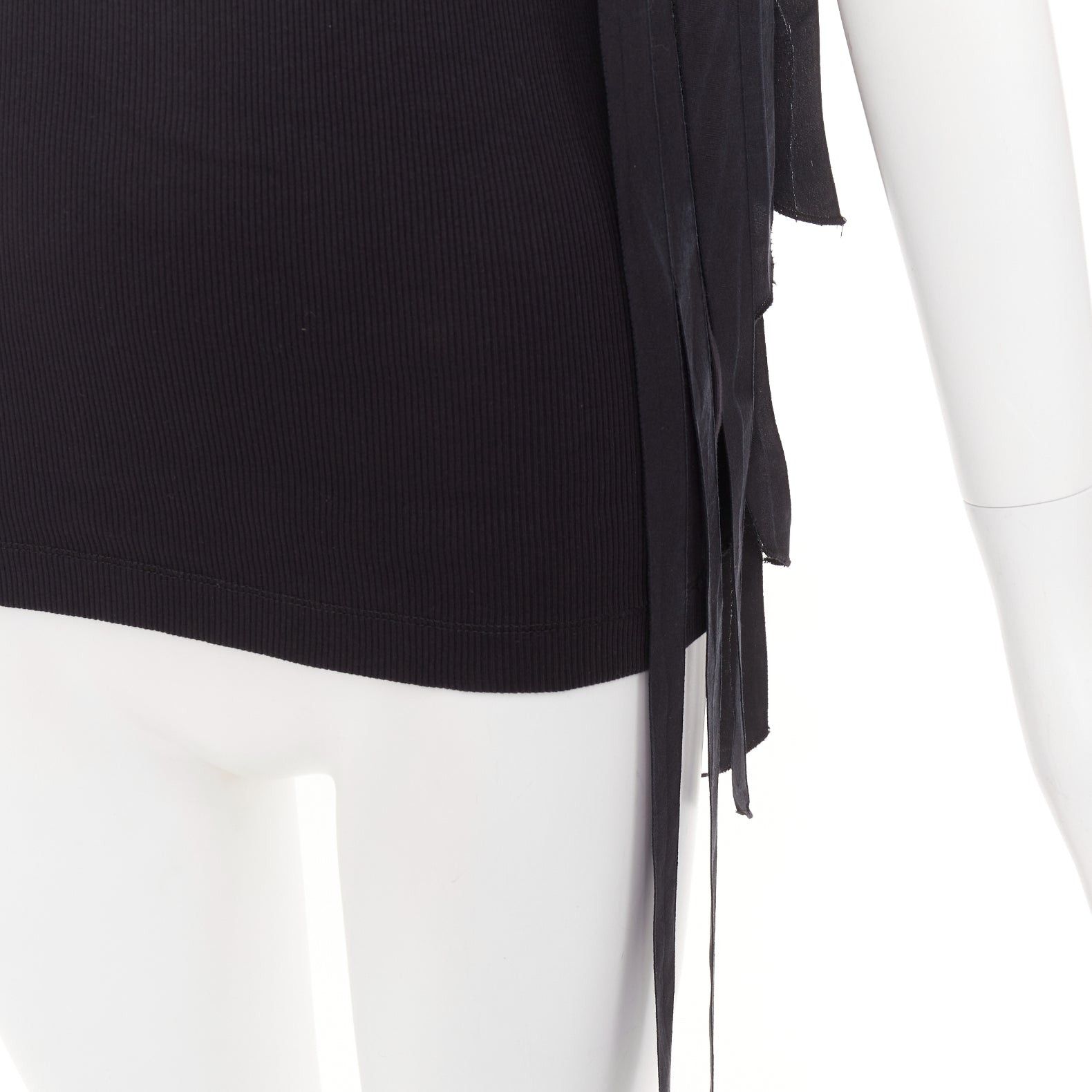 Dries Van Noten DRIES VAN NOTEN 2020 black ribbed cotton long ribbon shoulder tank top M Size M / US 6-8 / IT 42-44 - 7 Thumbnail