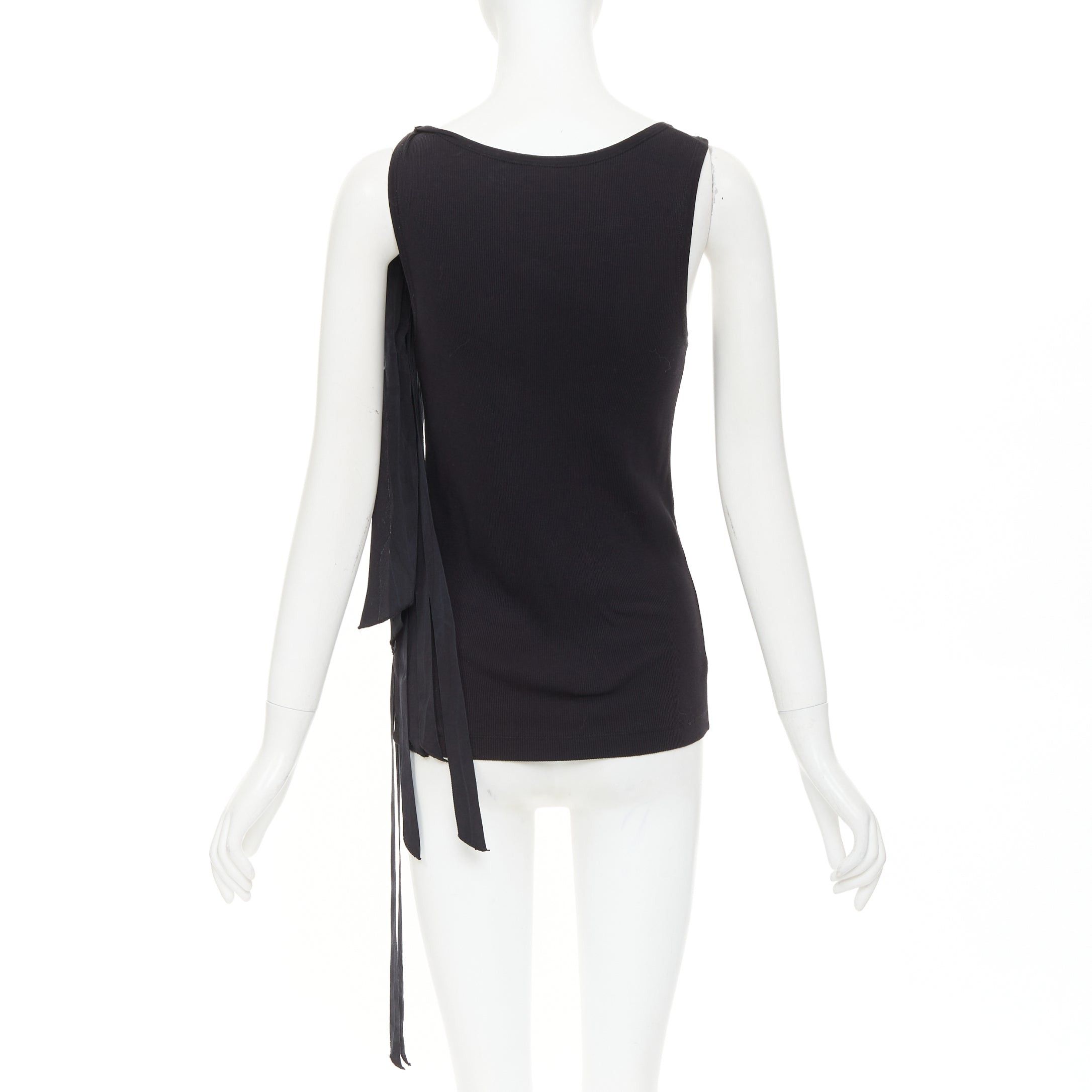 Dries Van Noten DRIES VAN NOTEN 2020 black ribbed cotton long ribbon shoulder tank top M Size M / US 6-8 / IT 42-44 - 5 Thumbnail