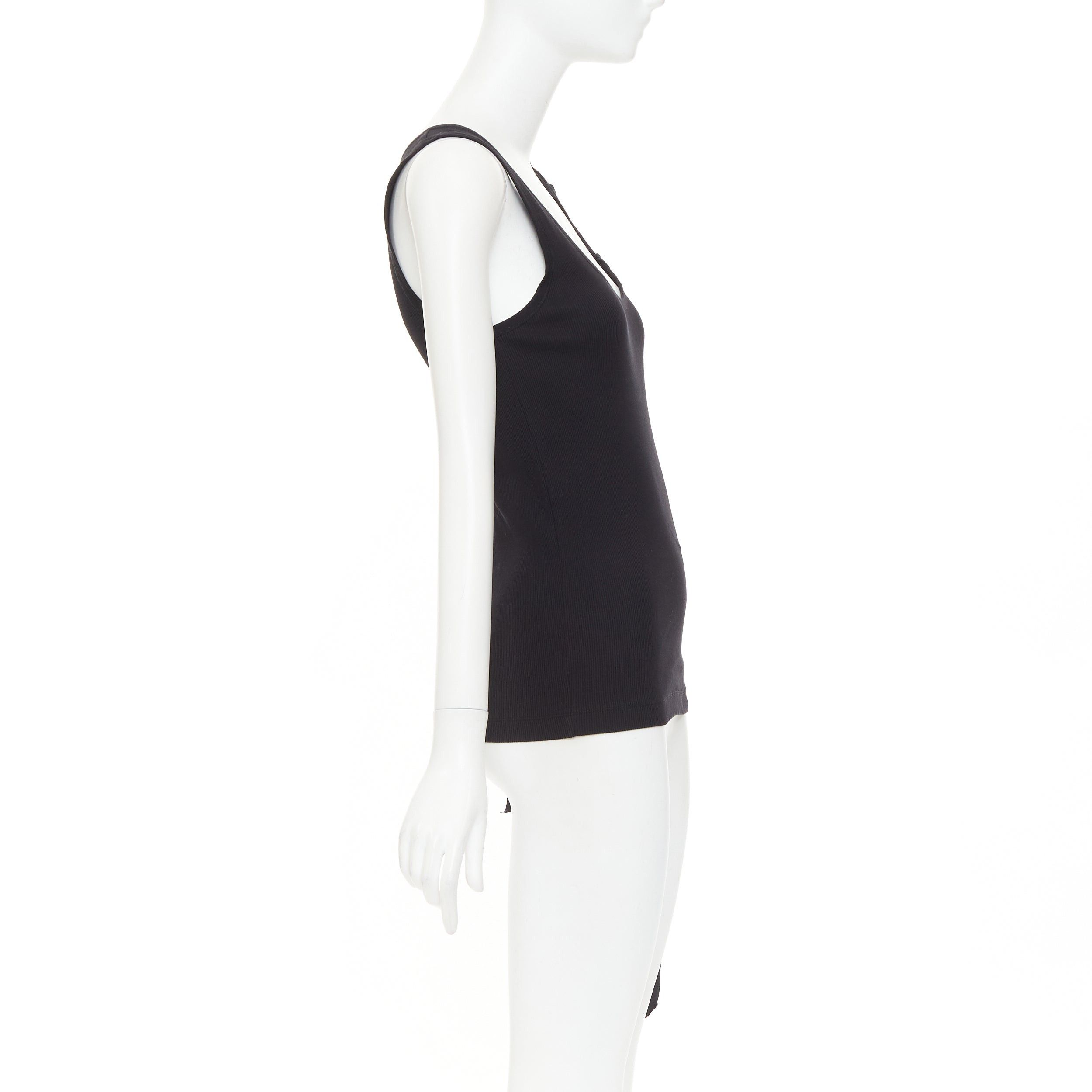 Dries Van Noten DRIES VAN NOTEN 2020 black ribbed cotton long ribbon shoulder tank top M Size M / US 6-8 / IT 42-44 - 4 Thumbnail