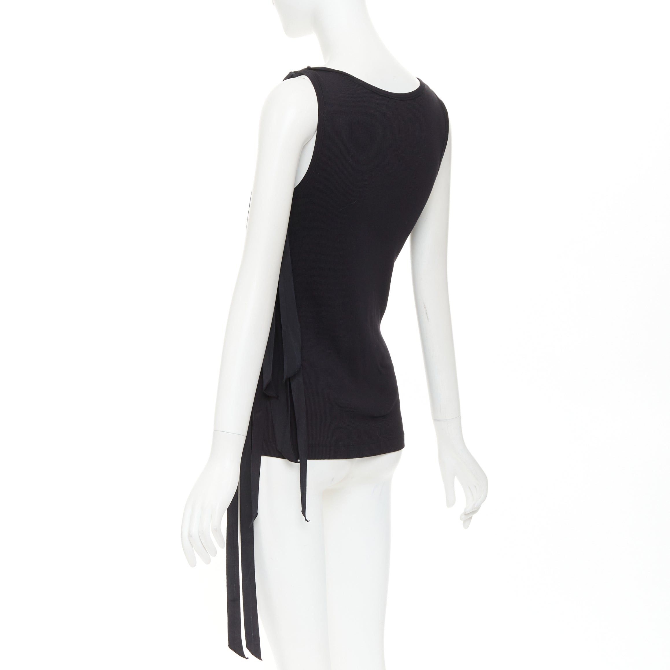 Dries Van Noten DRIES VAN NOTEN 2020 black ribbed cotton long ribbon shoulder tank top M Size M / US 6-8 / IT 42-44 - 6 Thumbnail