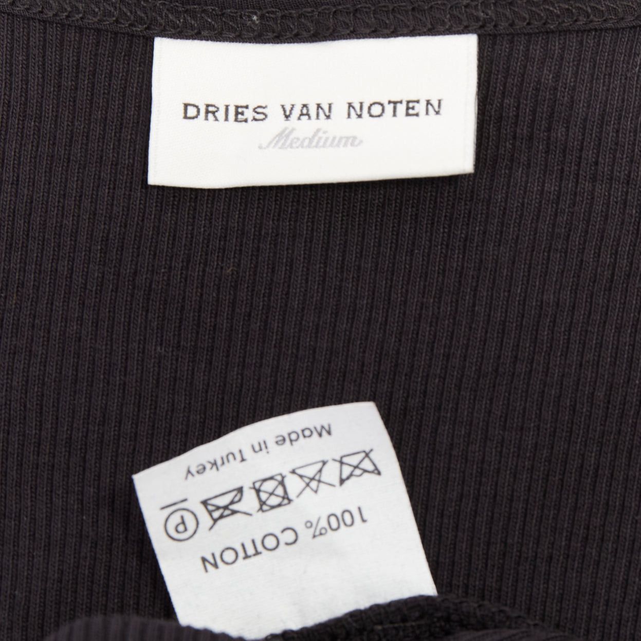 Dries Van Noten DRIES VAN NOTEN 2020 black ribbed cotton long ribbon shoulder tank top M Size M / US 6-8 / IT 42-44 - 8 Thumbnail