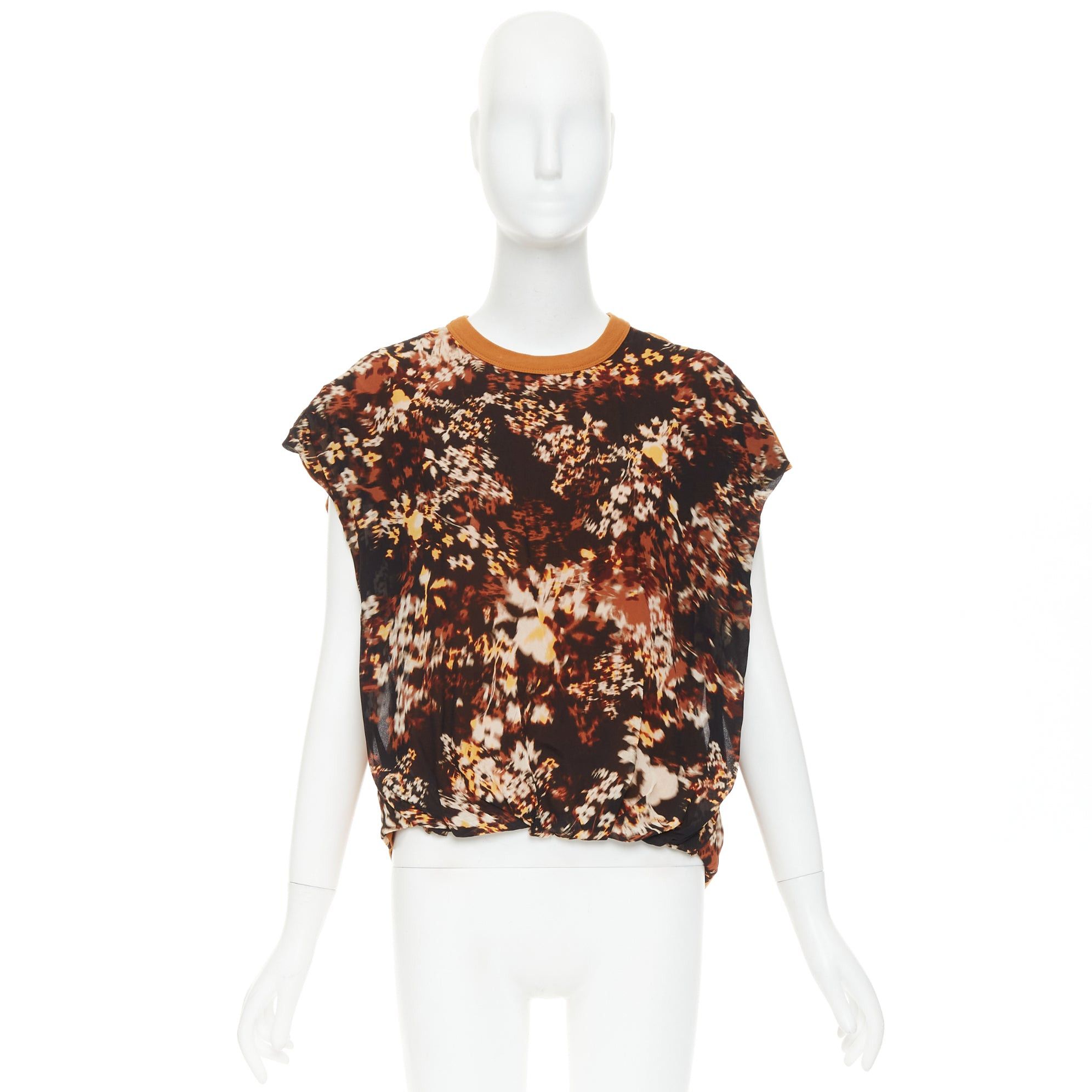 Dries Van Noten DRIES VAN NOTEN 2021 Hernet brown black cotton blurry floral print cap sleeve sweater S Size S / US 4 / IT 40 - 9 Thumbnail